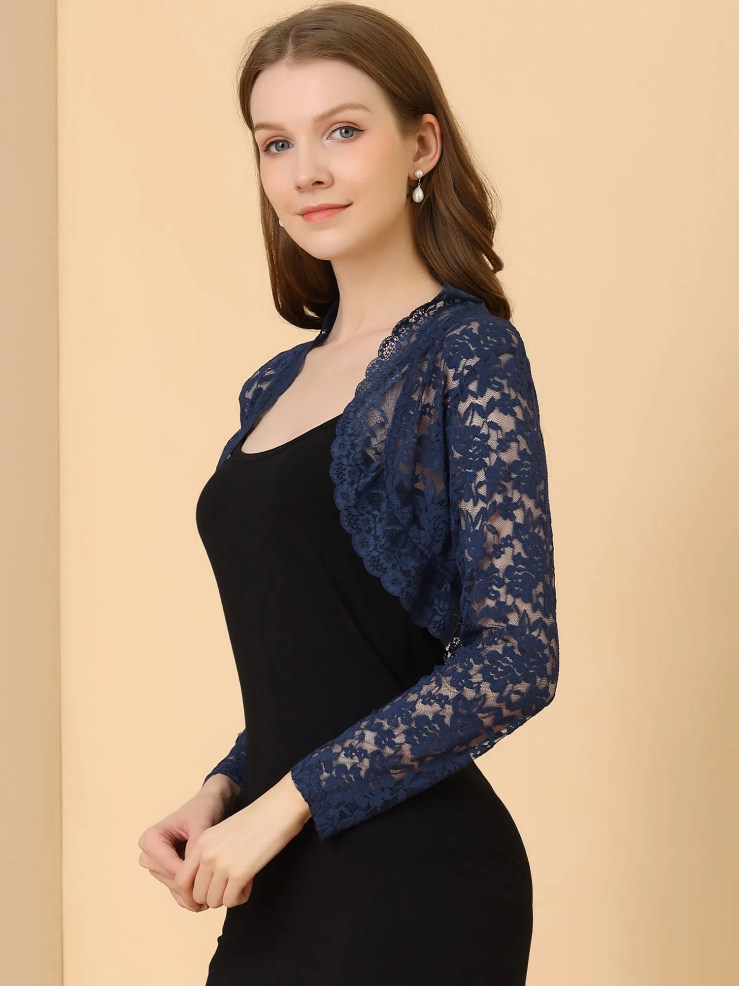Elegant Sheer Floral Lace Crop Cardigan Bolero Shrug