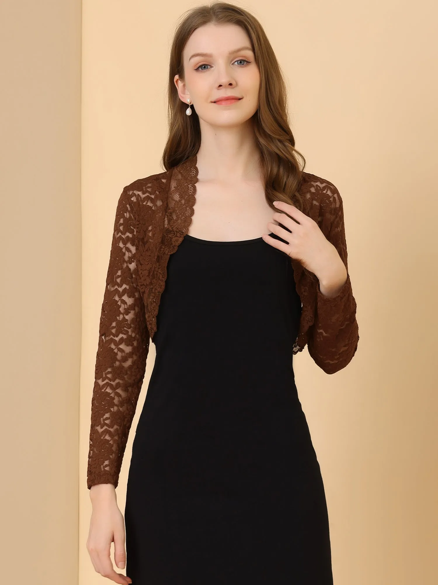 Elegant Sheer Floral Lace Crop Cardigan Bolero Shrug