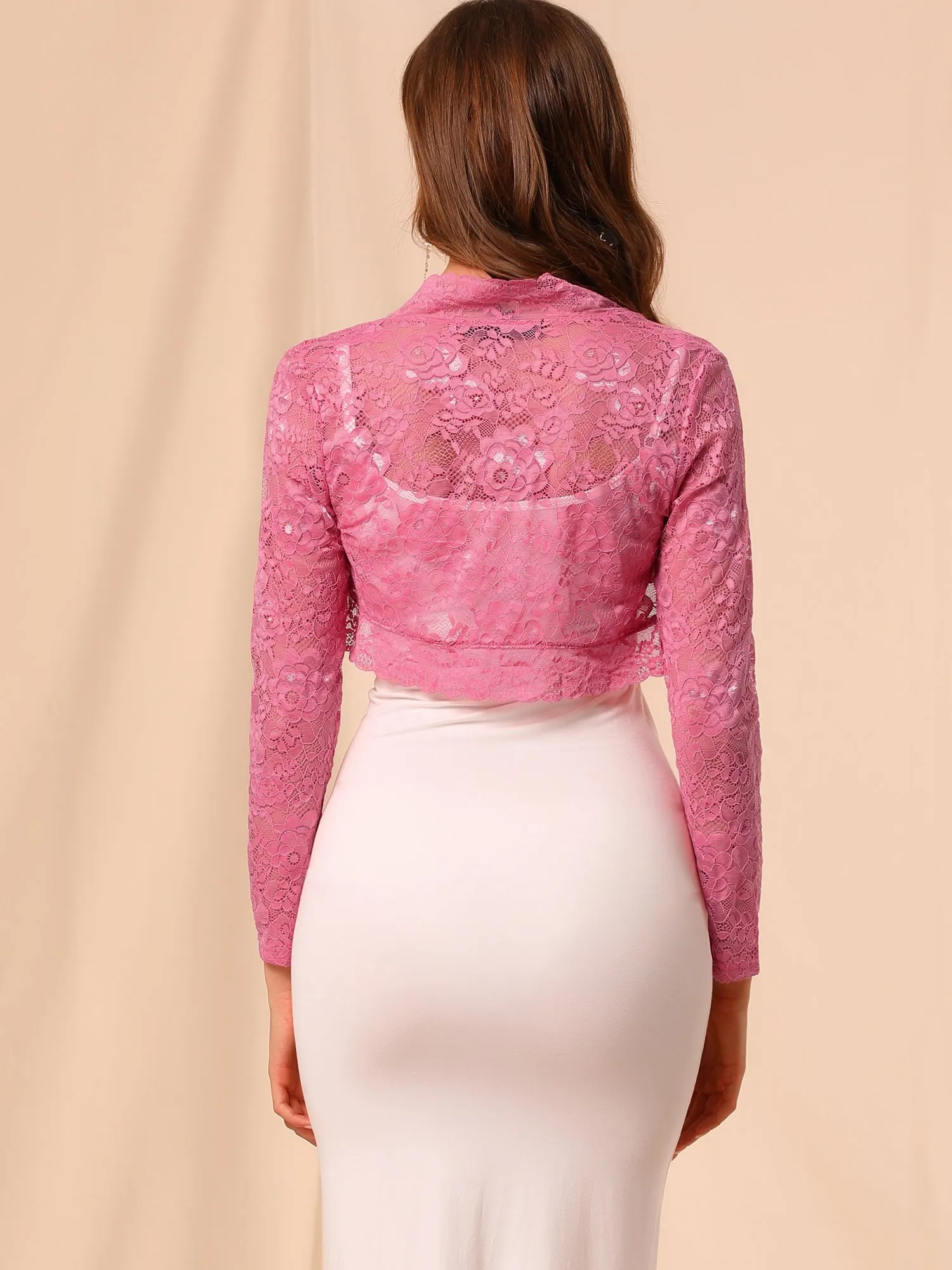 Elegant Sheer Floral Lace Crop Cardigan Bolero Shrug