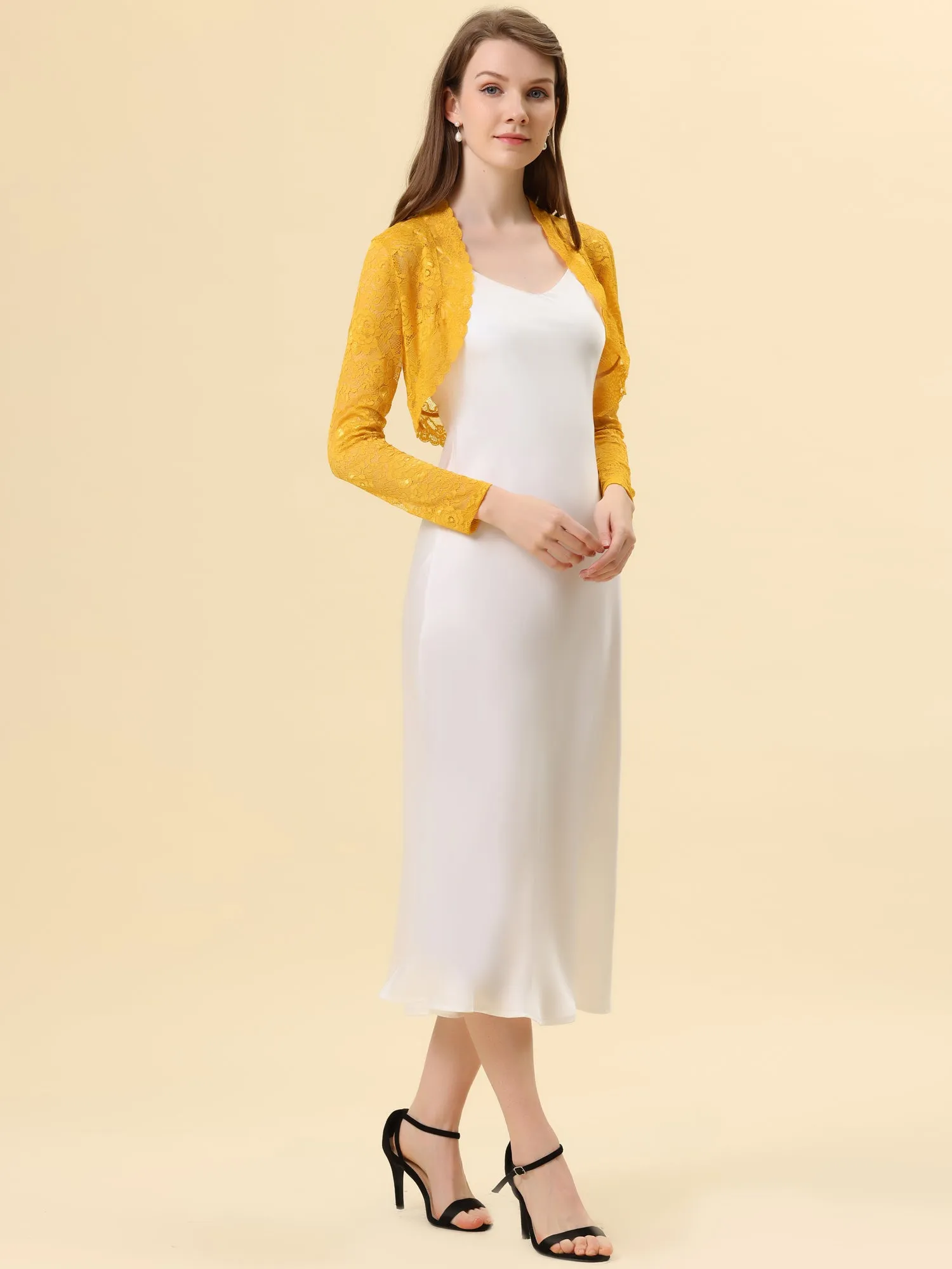 Elegant Sheer Floral Lace Crop Cardigan Bolero Shrug