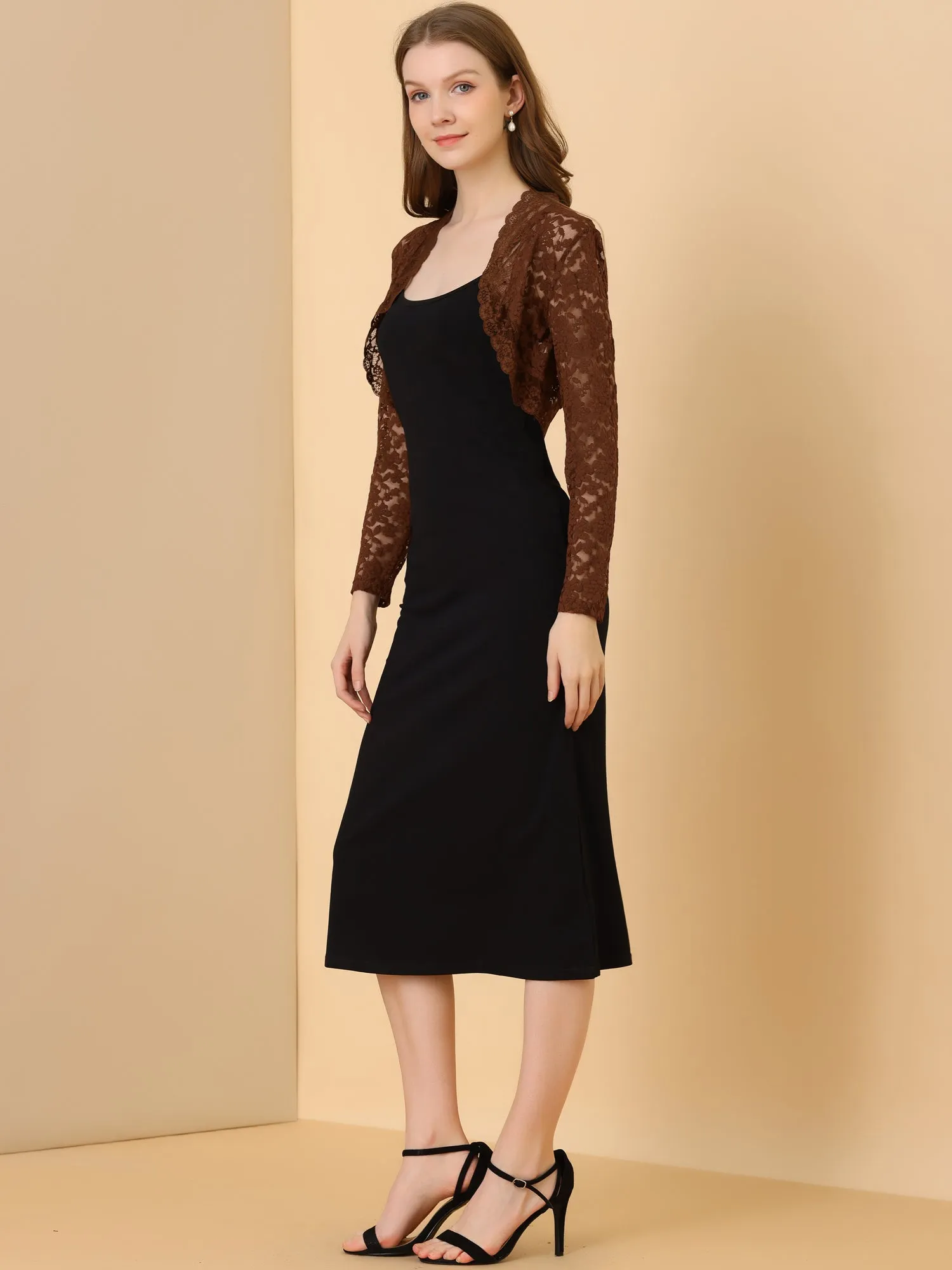 Elegant Sheer Floral Lace Crop Cardigan Bolero Shrug