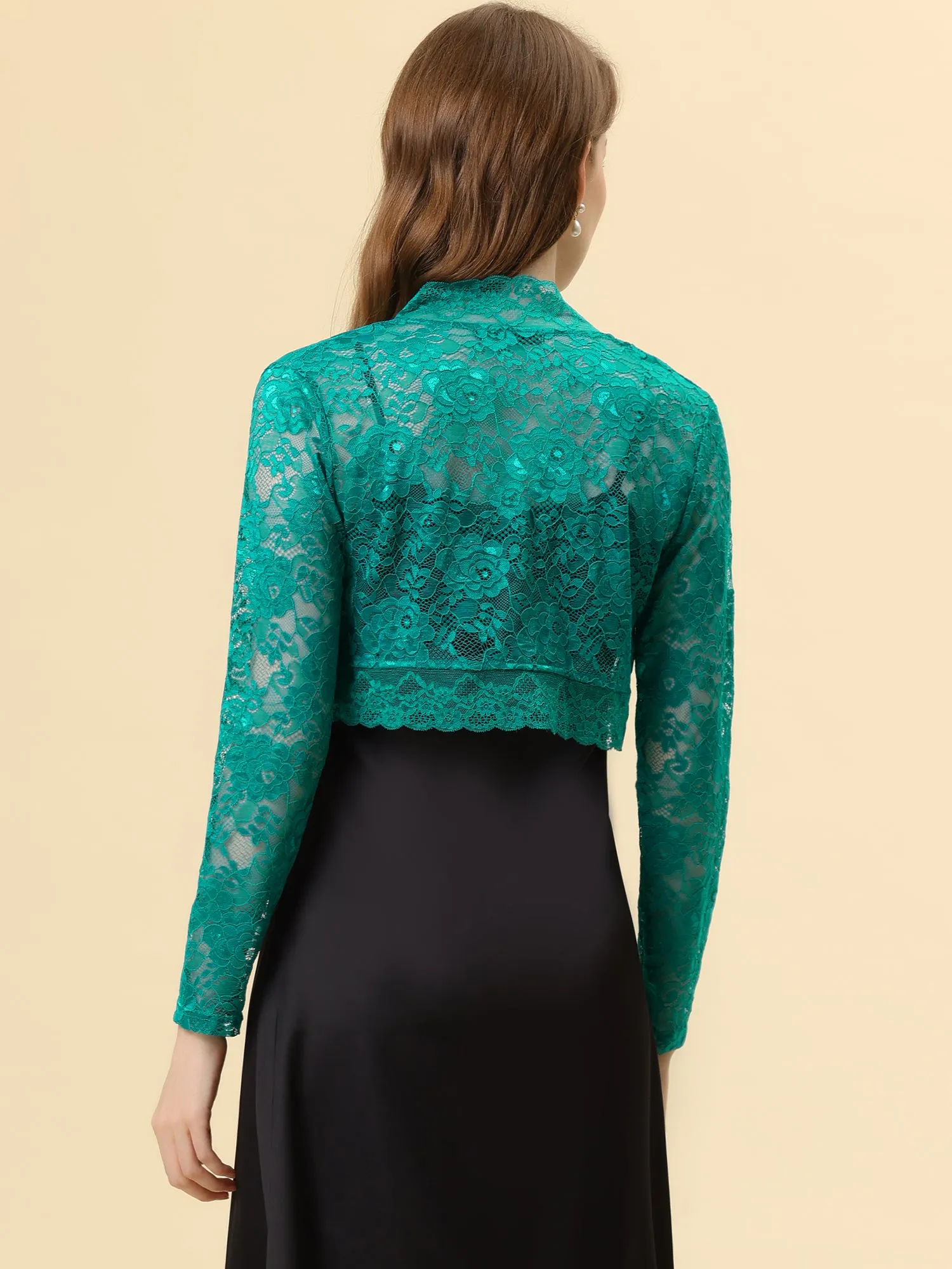 Elegant Sheer Floral Lace Crop Cardigan Bolero Shrug