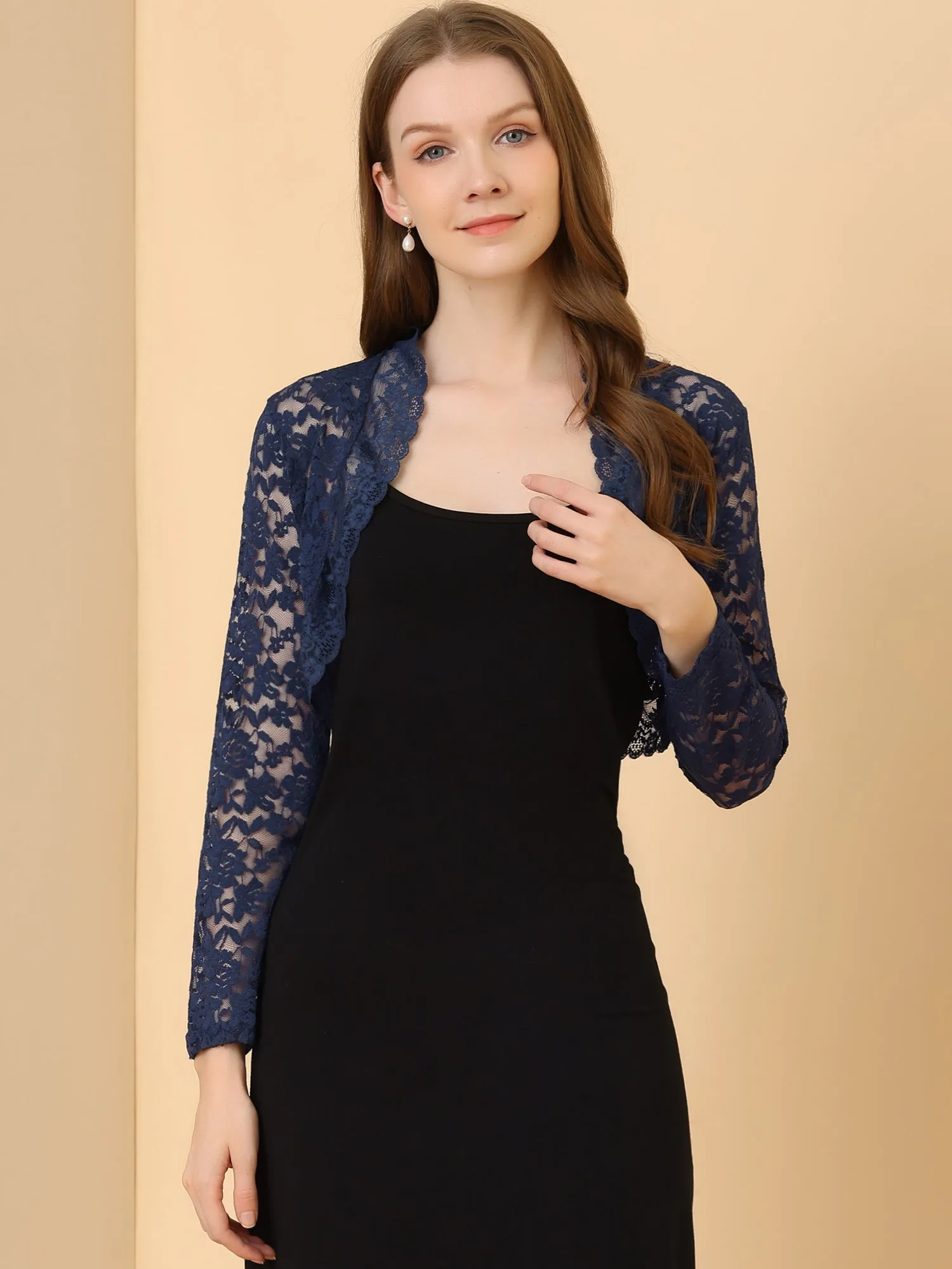 Elegant Sheer Floral Lace Crop Cardigan Bolero Shrug