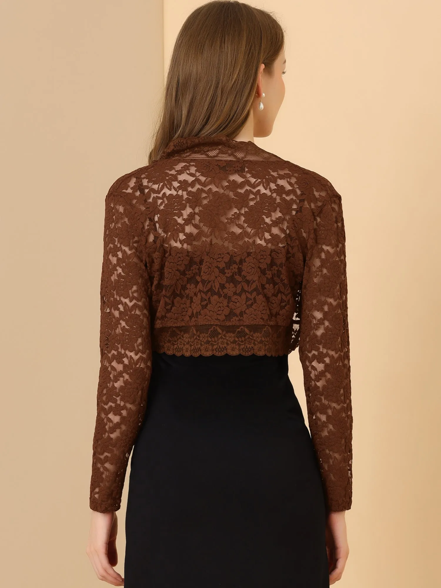 Elegant Sheer Floral Lace Crop Cardigan Bolero Shrug