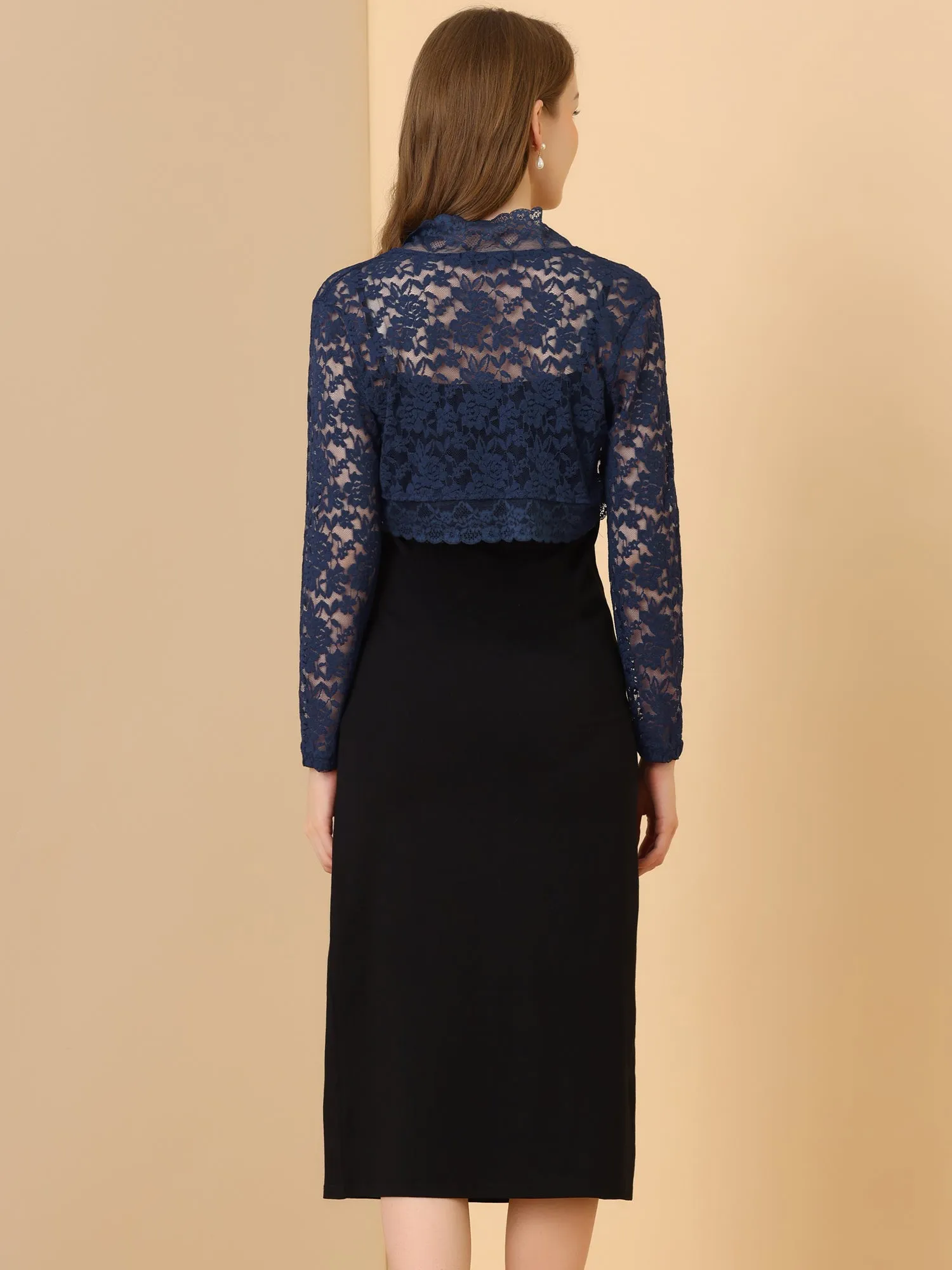 Elegant Sheer Floral Lace Crop Cardigan Bolero Shrug