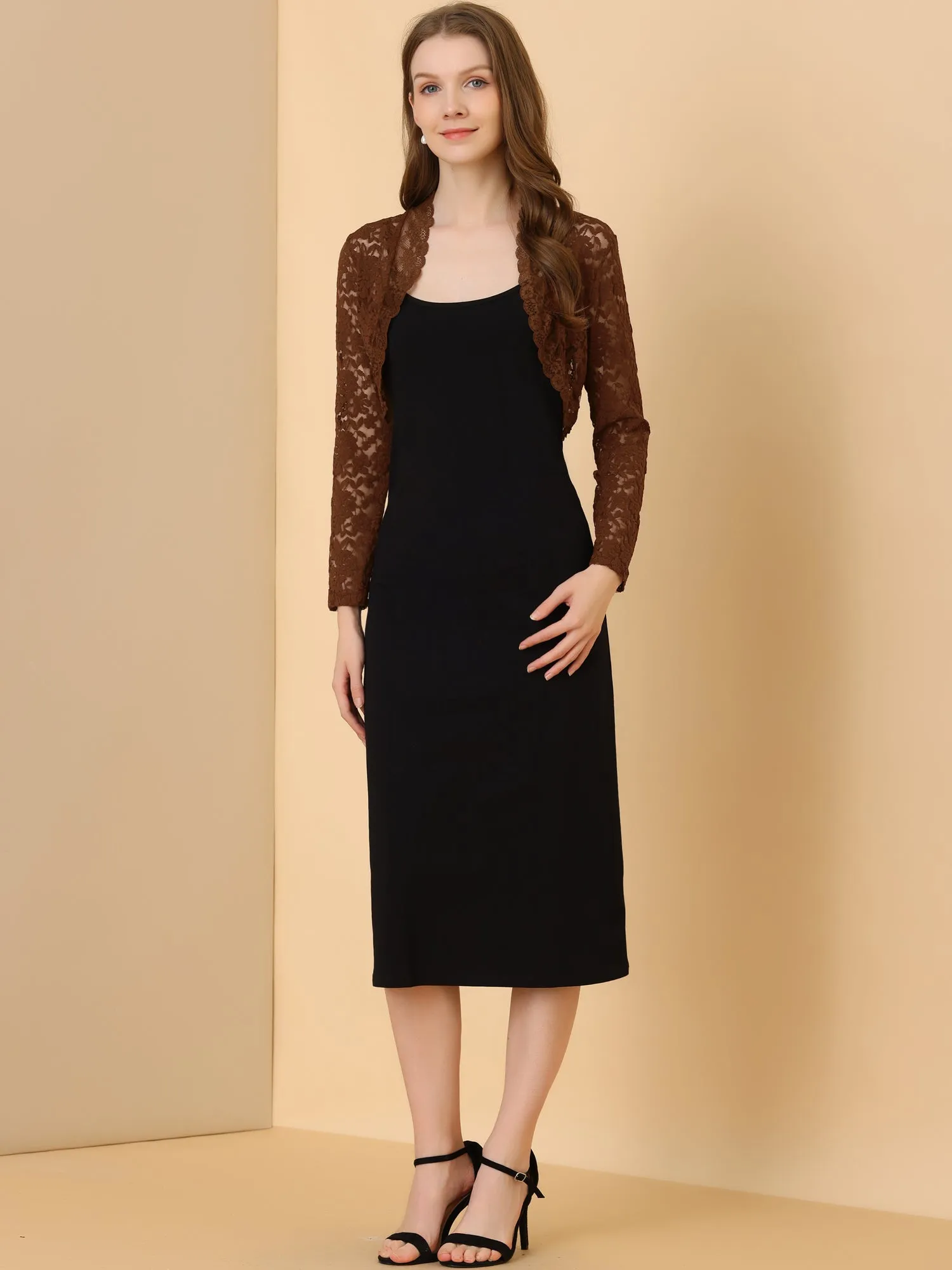 Elegant Sheer Floral Lace Crop Cardigan Bolero Shrug