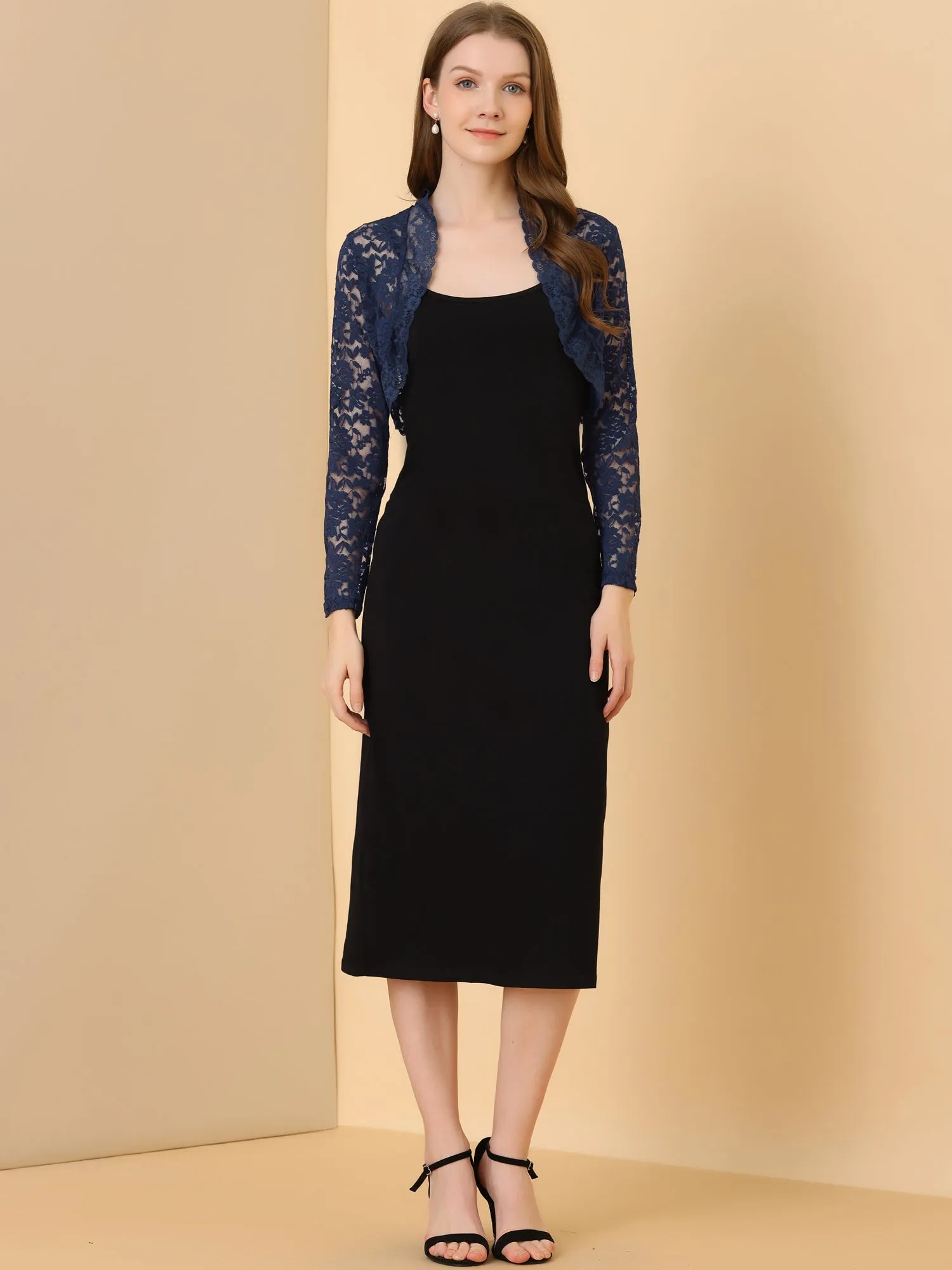 Elegant Sheer Floral Lace Crop Cardigan Bolero Shrug