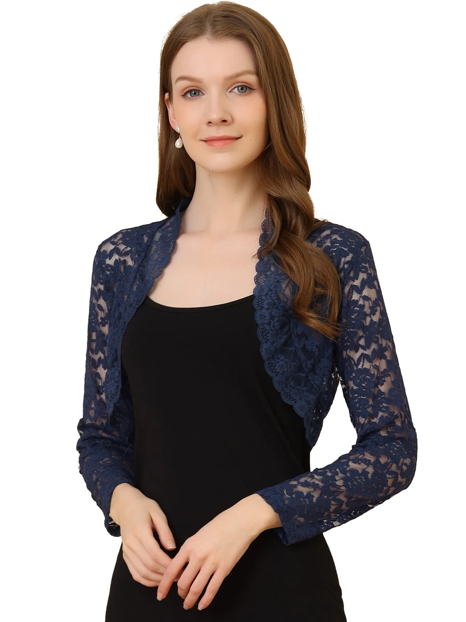 Elegant Sheer Floral Lace Crop Cardigan Bolero Shrug