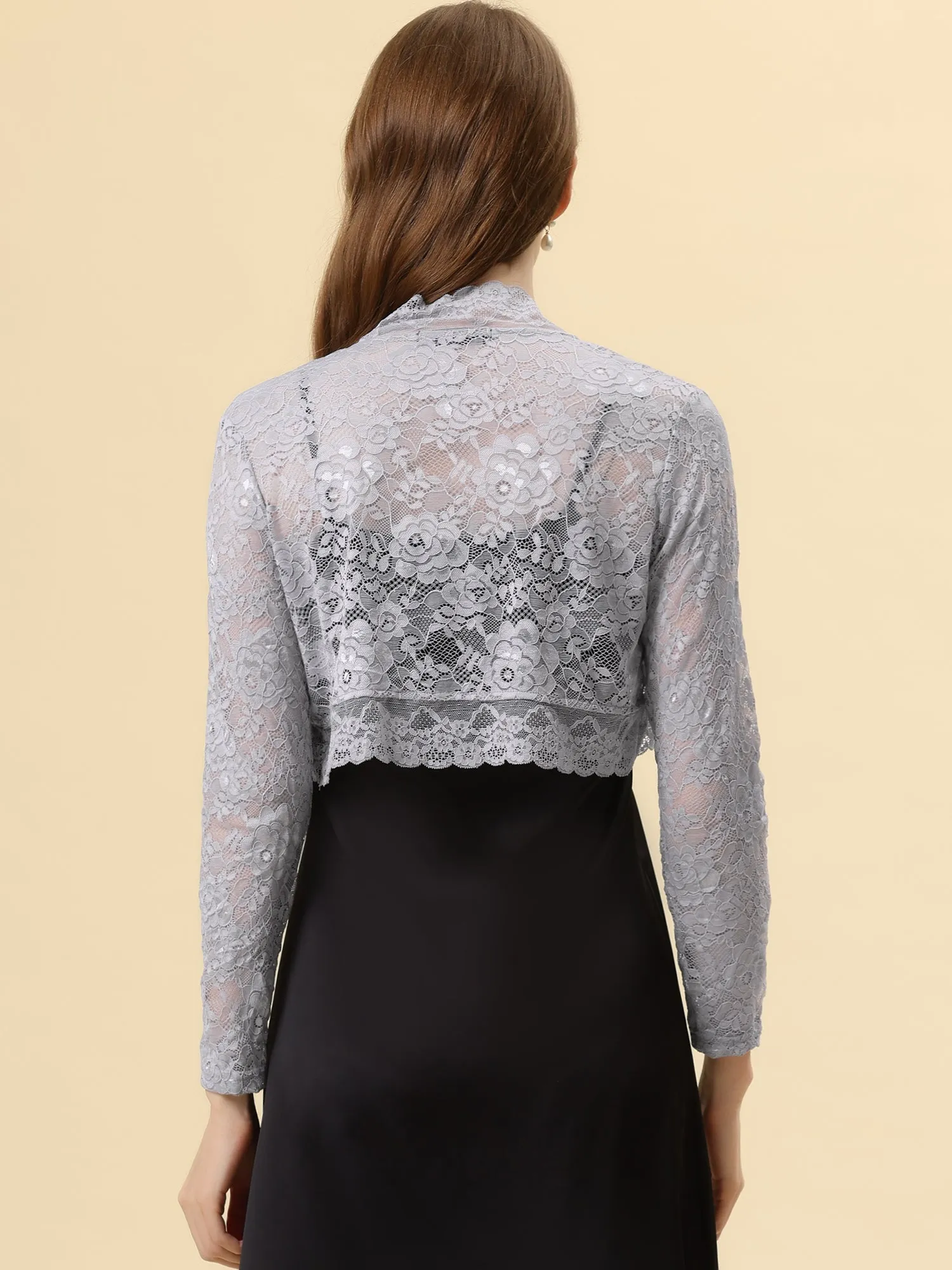 Elegant Sheer Floral Lace Cropped Bolero Shrugs