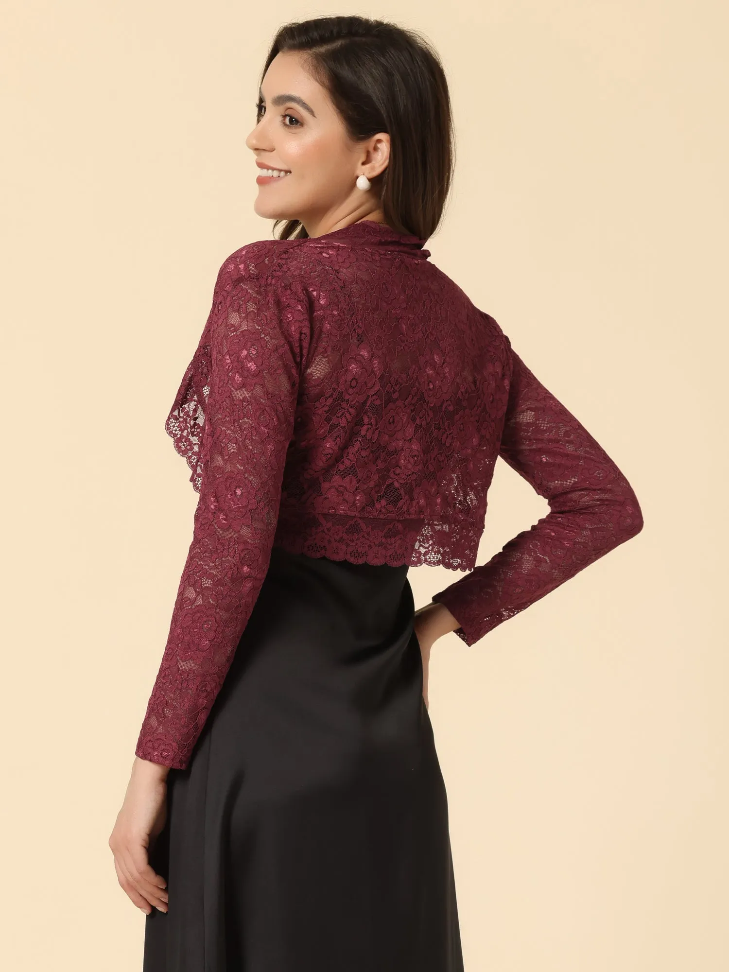 Elegant Sheer Floral Lace Cropped Bolero Shrugs