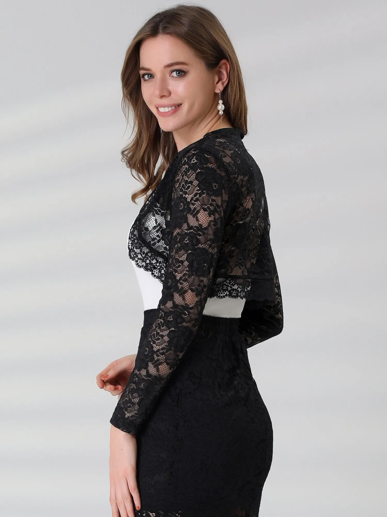 Elegant Sheer Floral Lace Cropped Bolero Shrugs