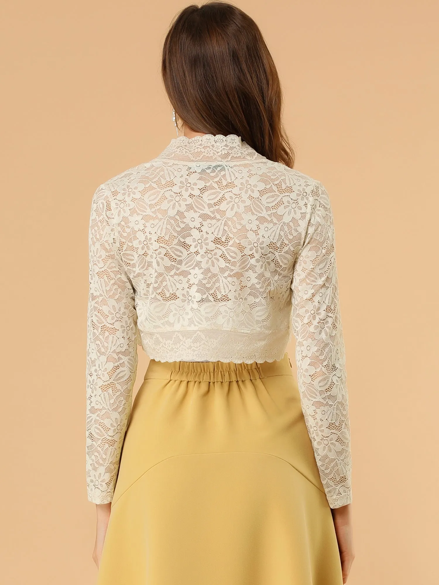 Elegant Sheer Floral Lace Cropped Bolero Shrugs