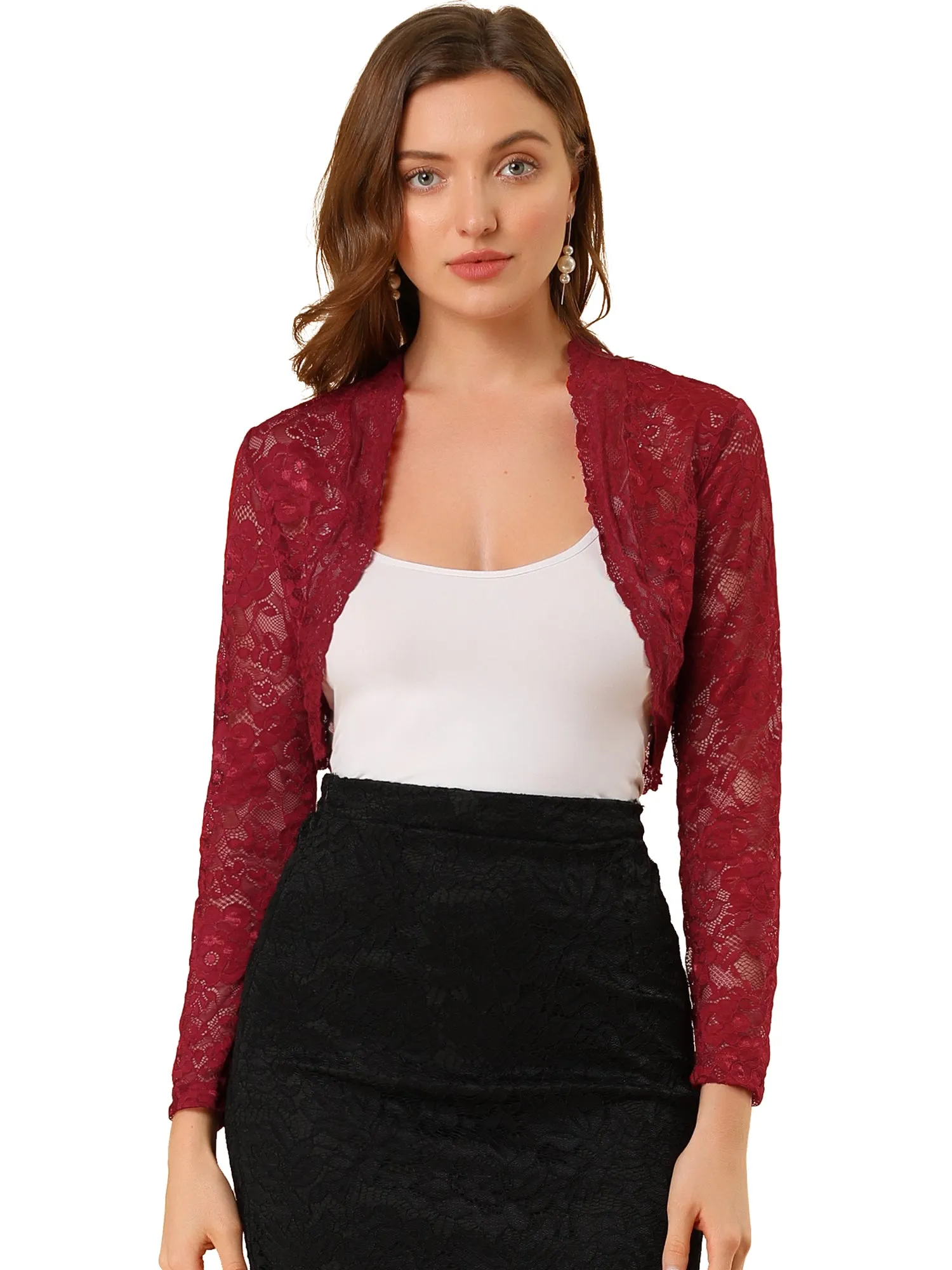 Elegant Sheer Floral Lace Cropped Bolero Shrugs