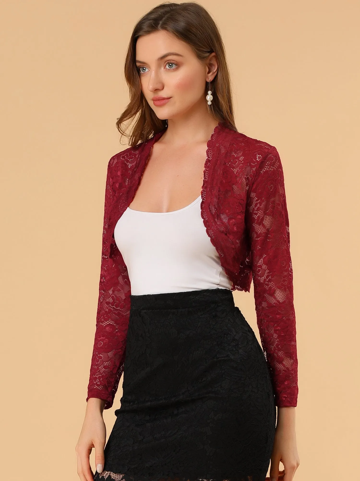 Elegant Sheer Floral Lace Cropped Bolero Shrugs