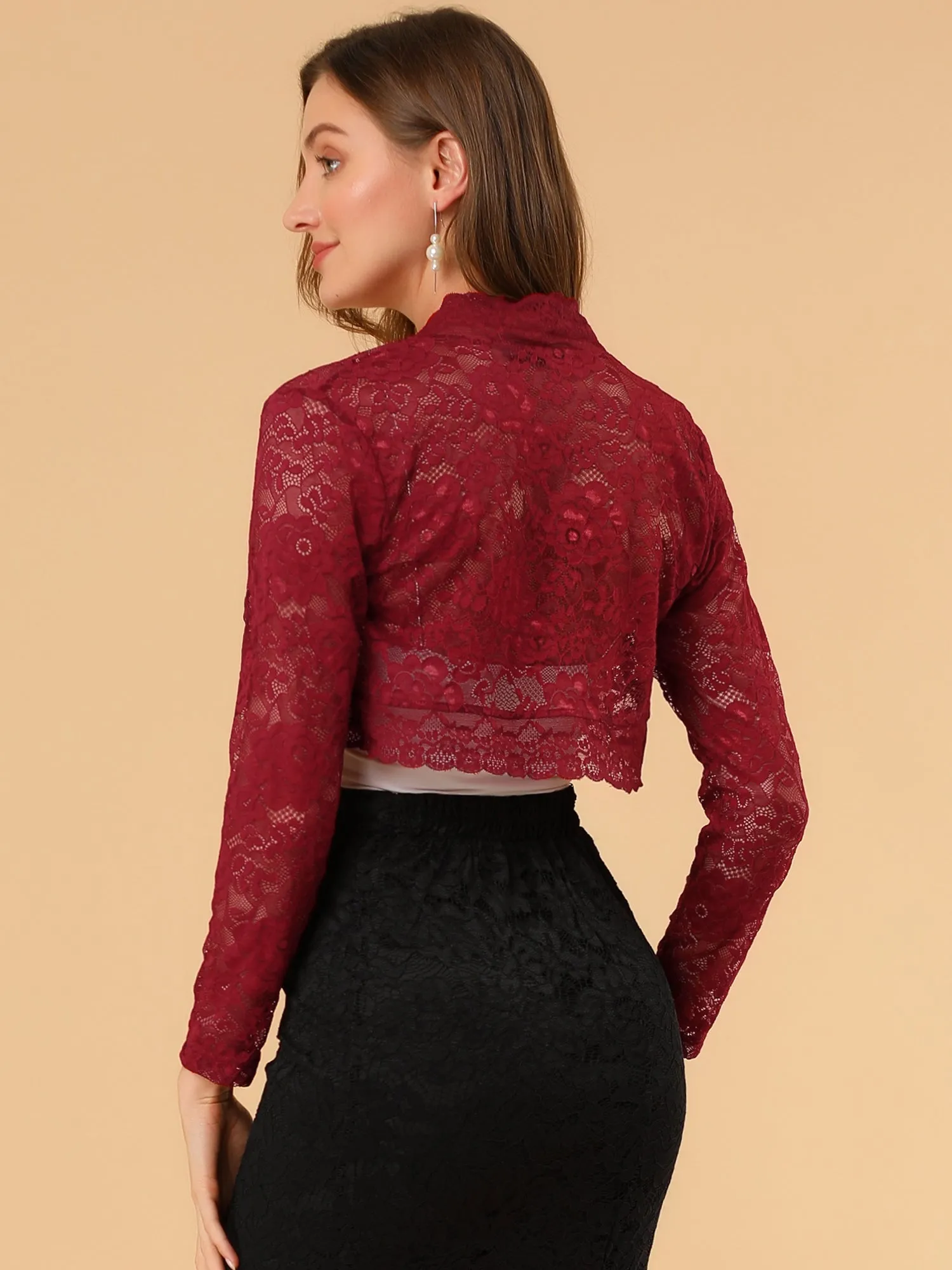 Elegant Sheer Floral Lace Cropped Bolero Shrugs