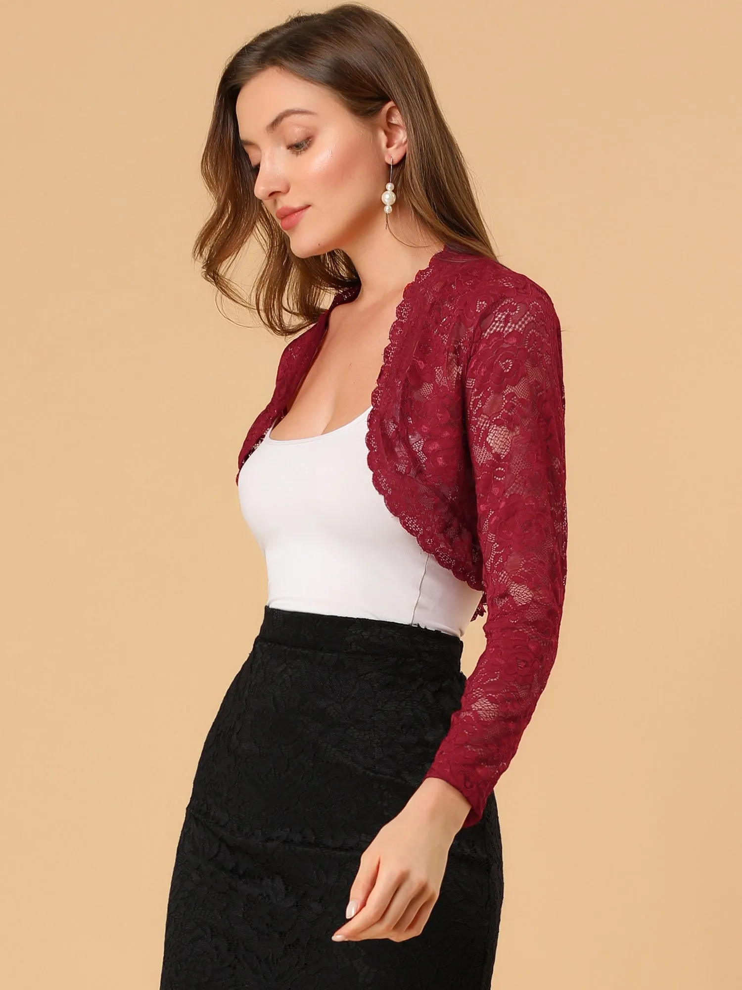 Elegant Sheer Floral Lace Cropped Bolero Shrugs
