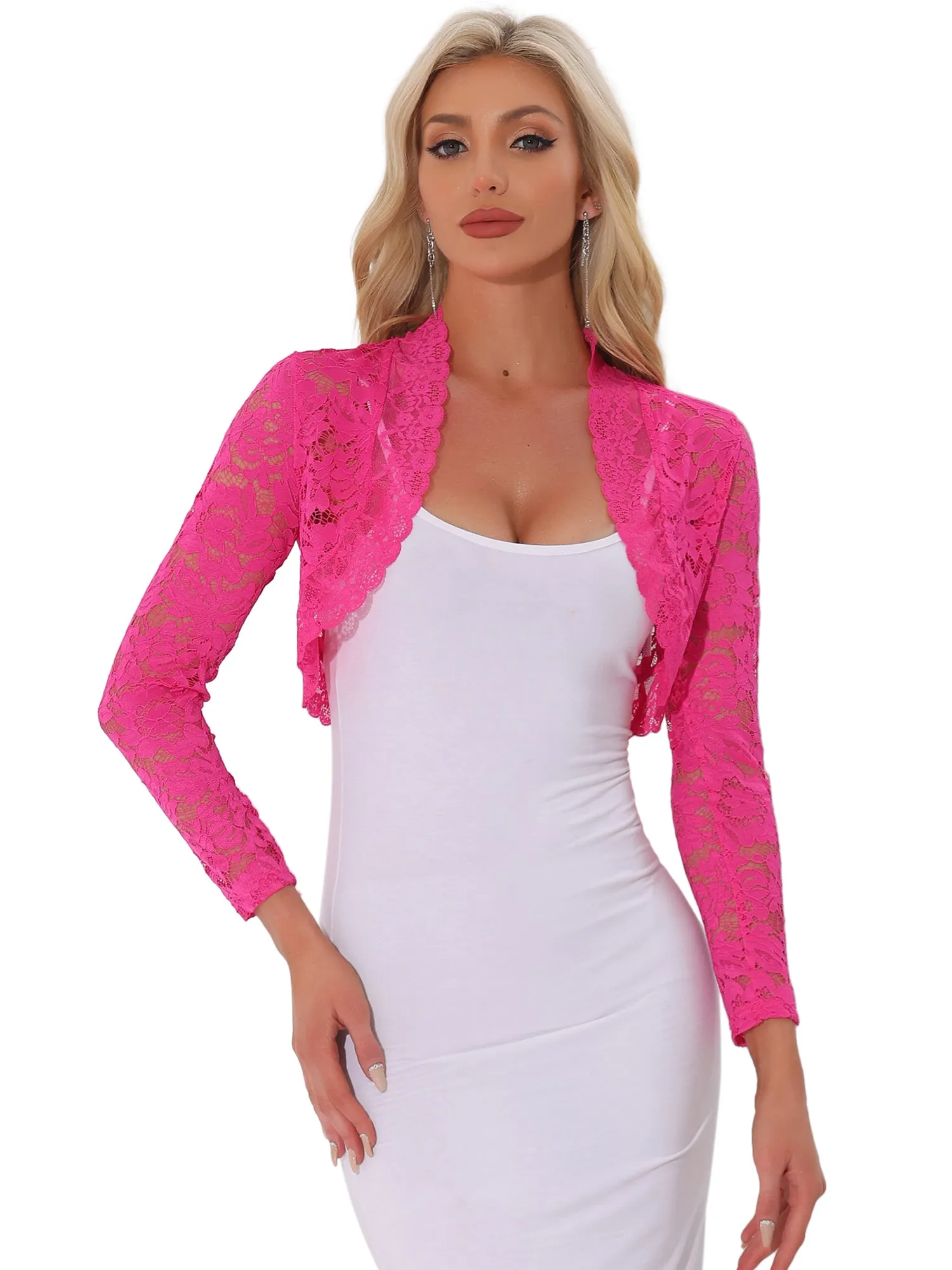 Elegant Sheer Floral Lace Cropped Bolero Shrugs
