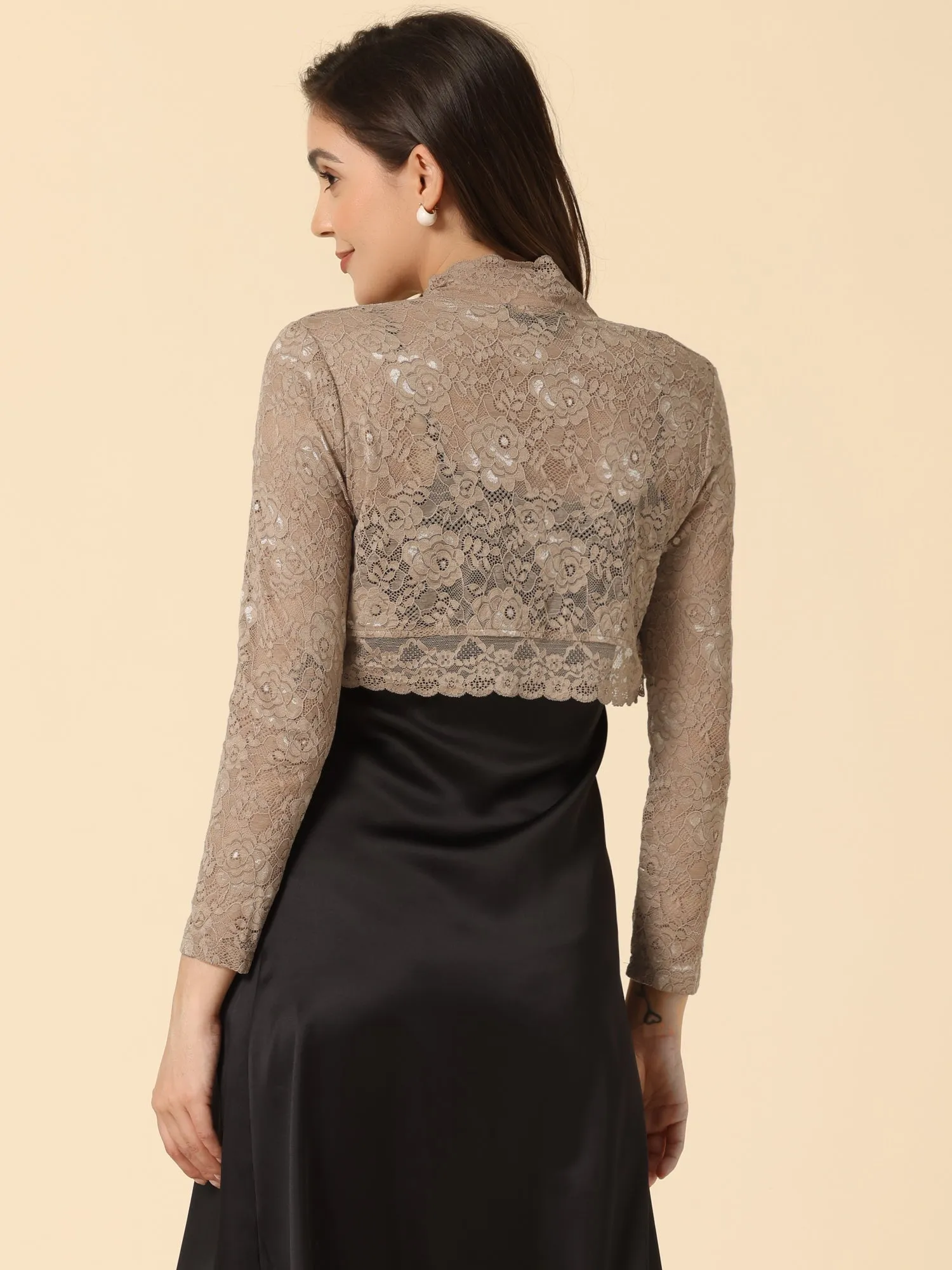 Elegant Sheer Floral Lace Cropped Bolero Shrugs