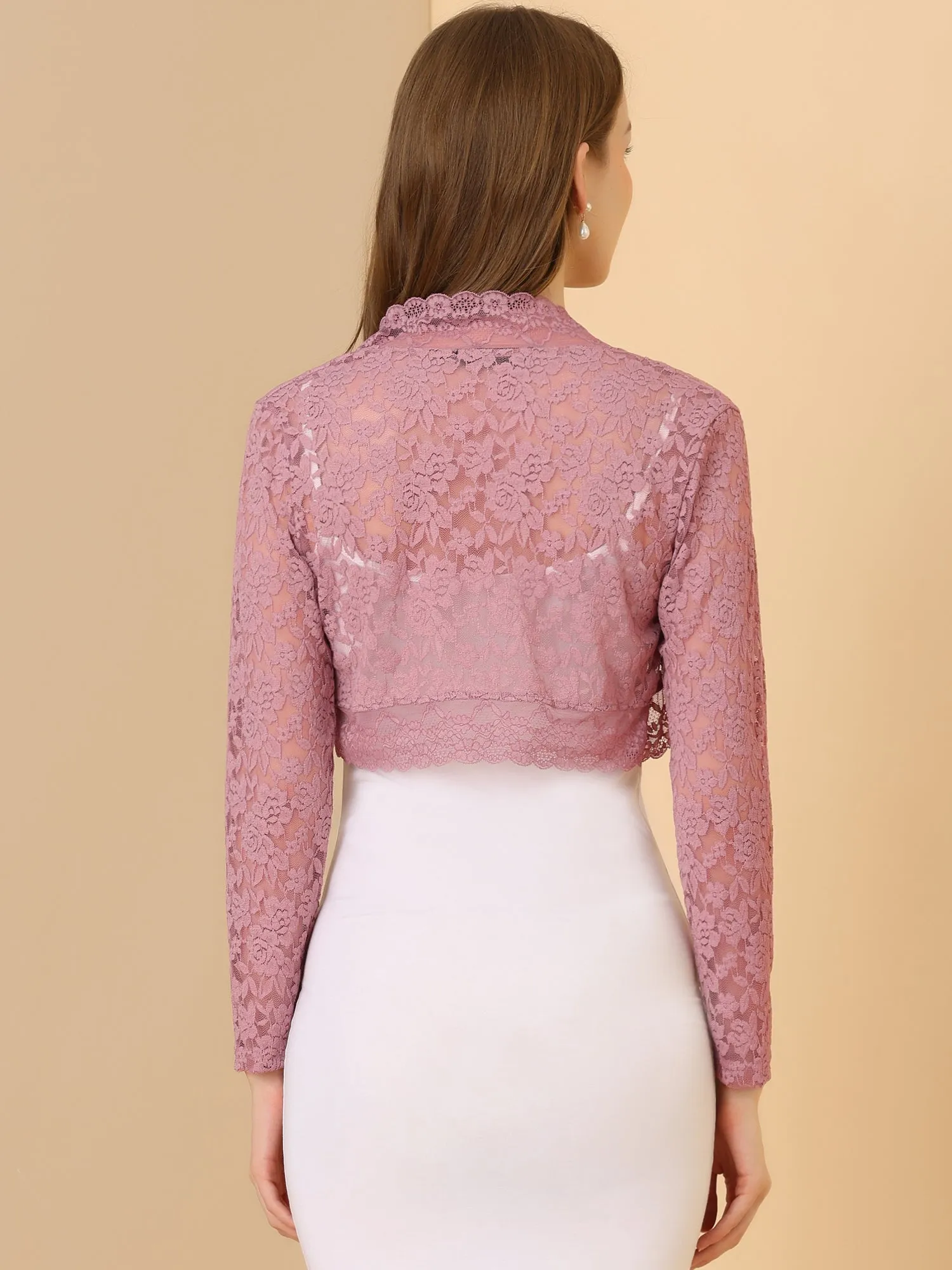 Elegant Sheer Floral Lace Cropped Bolero Shrugs