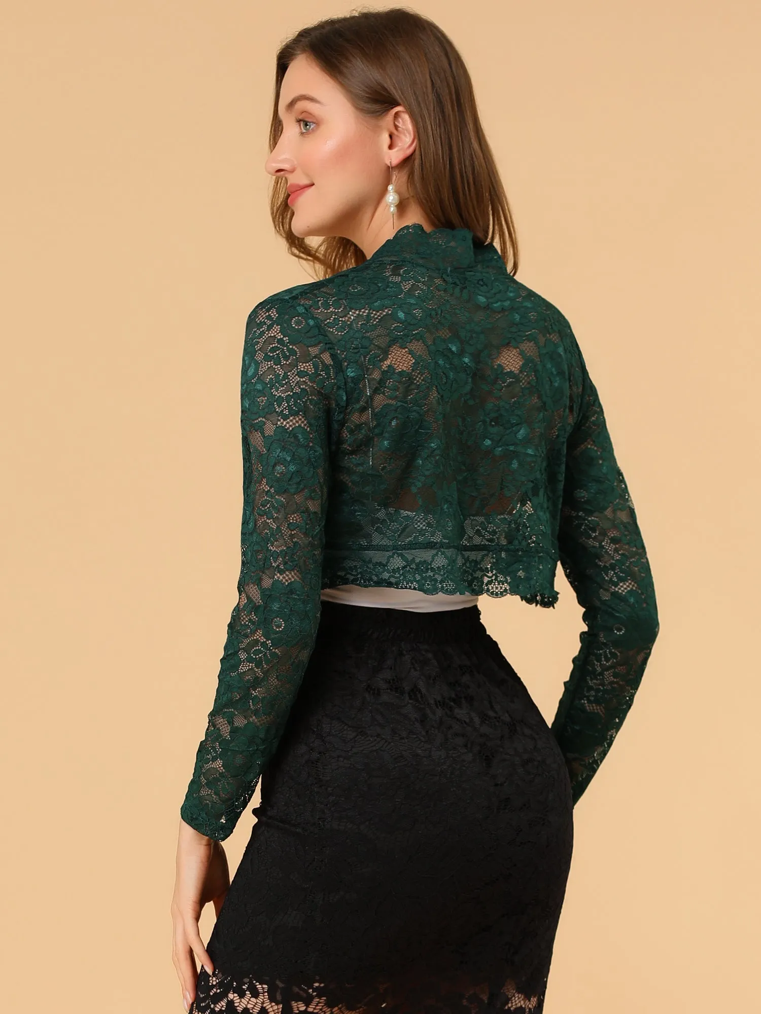 Elegant Sheer Floral Lace Cropped Bolero Shrugs