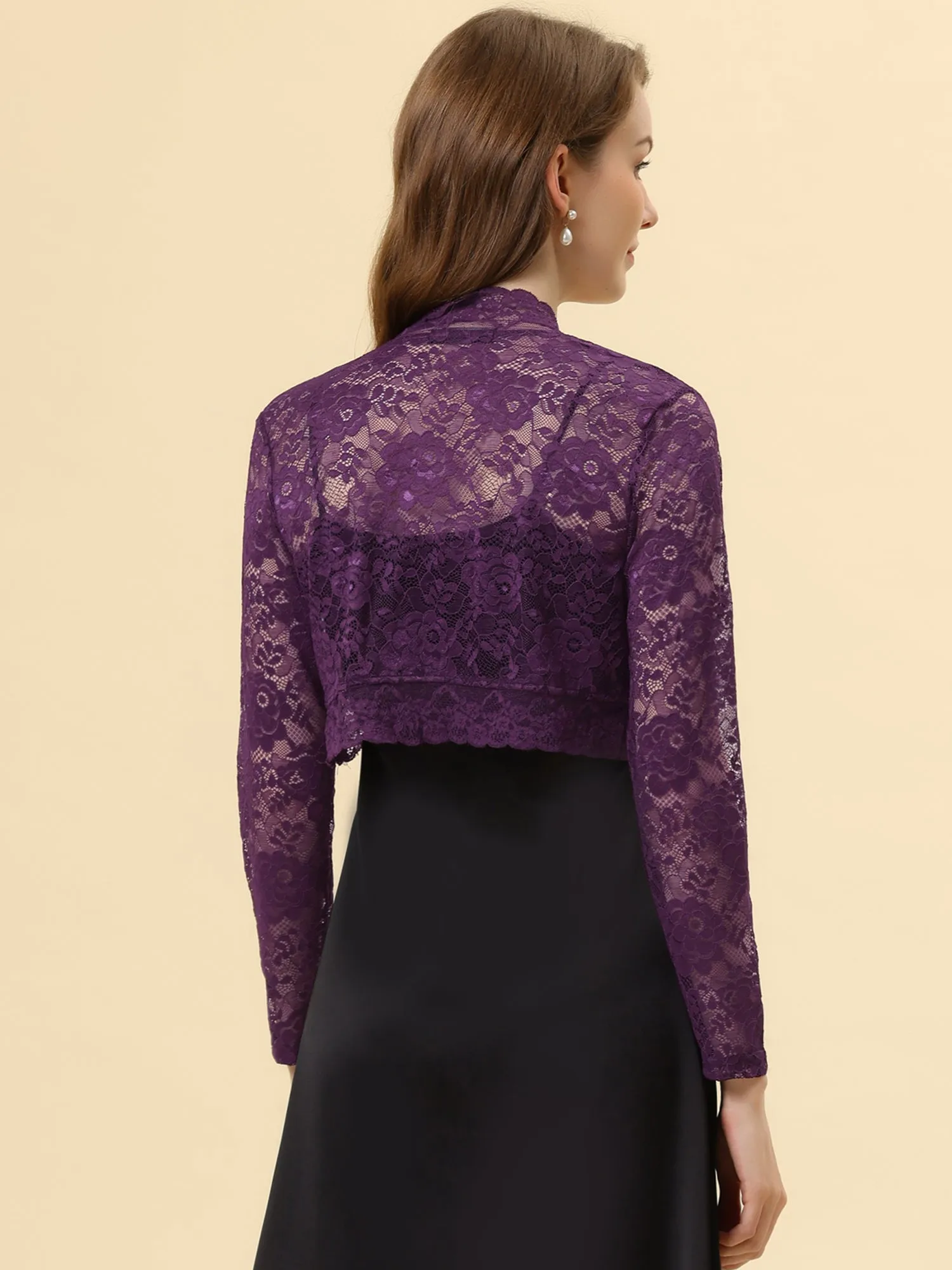 Elegant Sheer Floral Lace Cropped Bolero Shrugs