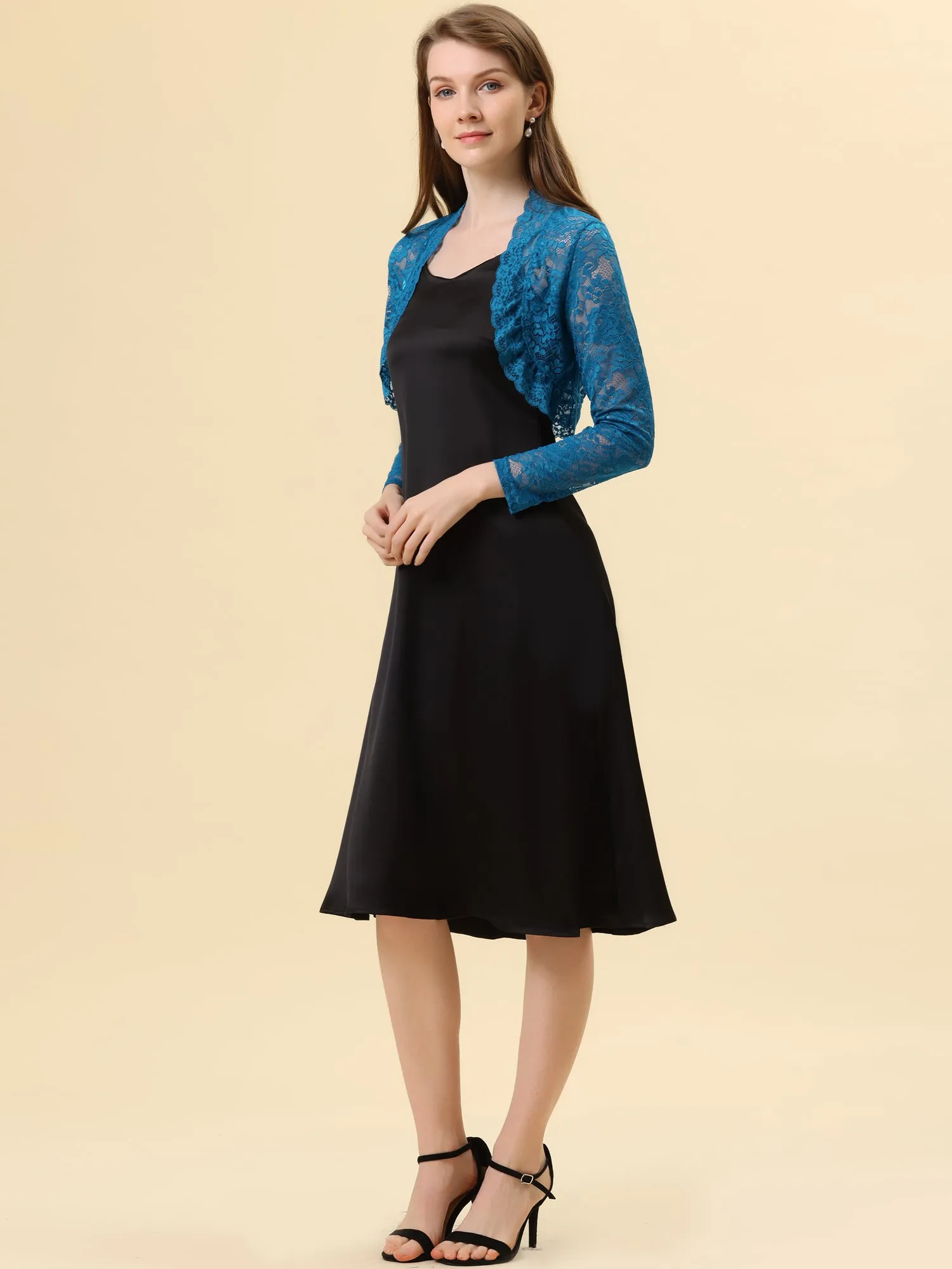 Elegant Sheer Floral Lace Cropped Bolero Shrugs