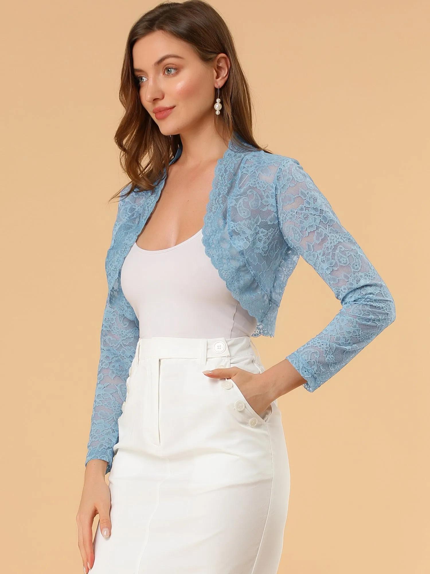 Elegant Sheer Floral Lace Cropped Bolero Shrugs
