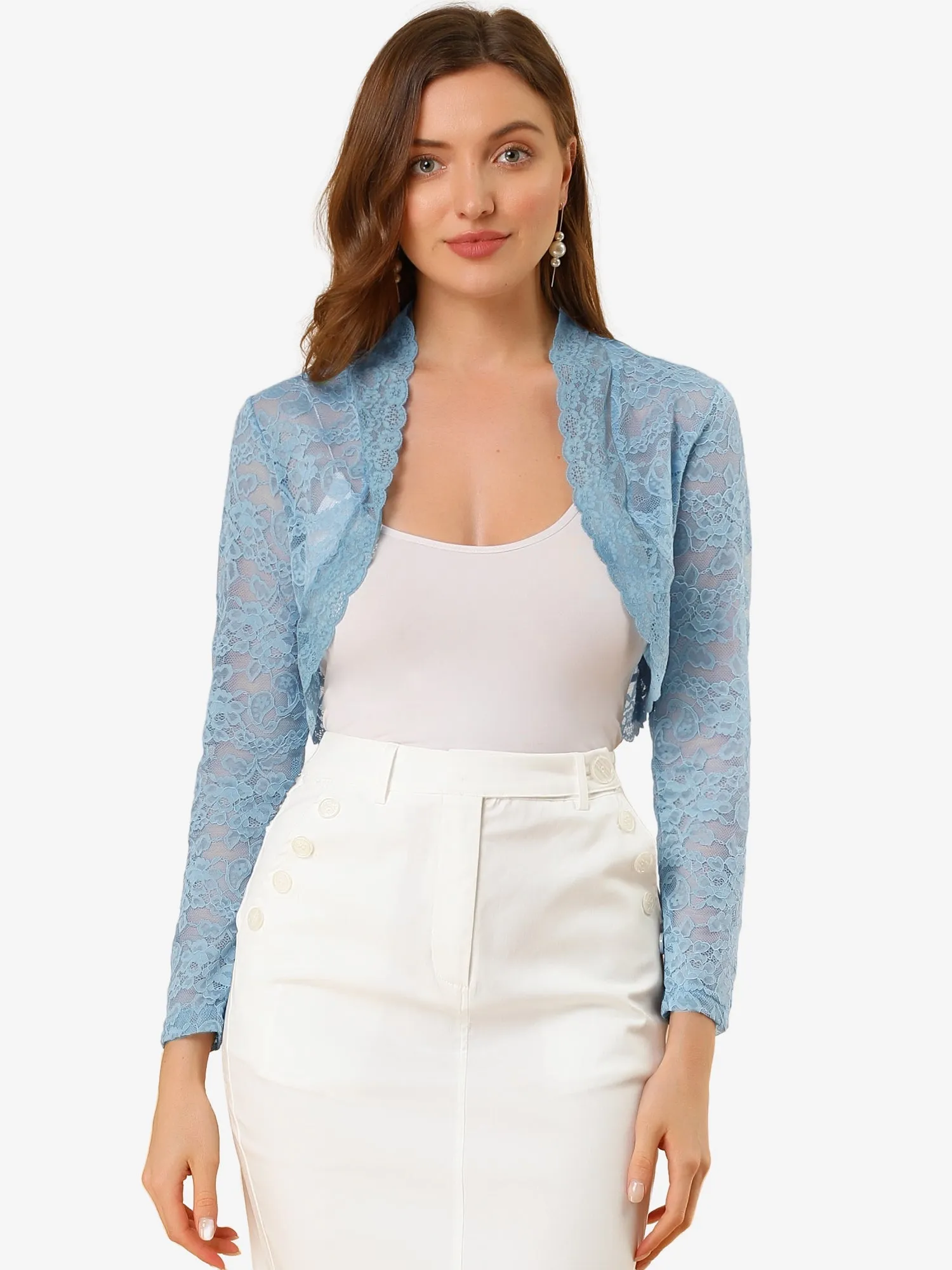 Elegant Sheer Floral Lace Cropped Bolero Shrugs
