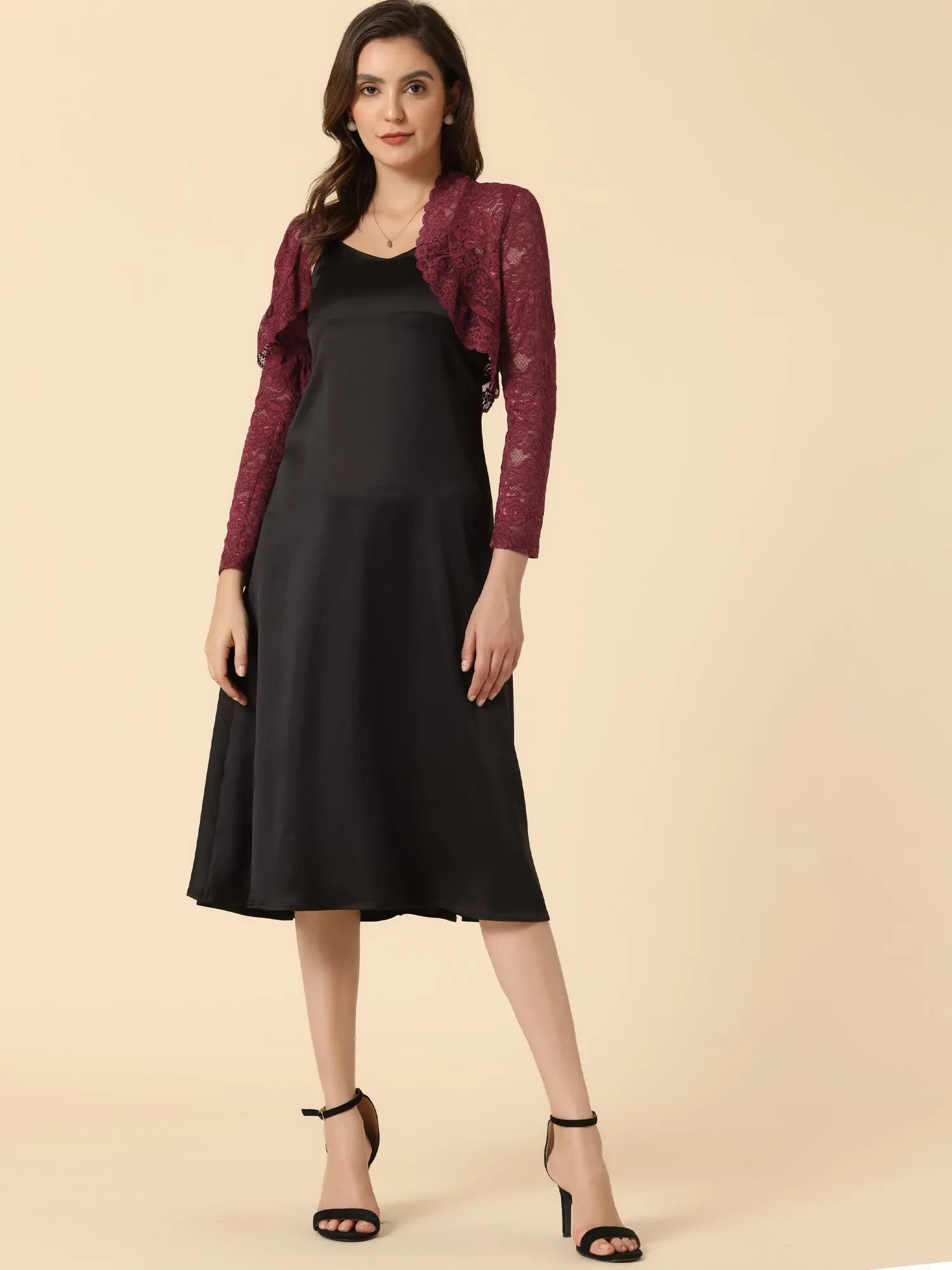 Elegant Sheer Floral Lace Cropped Bolero Shrugs