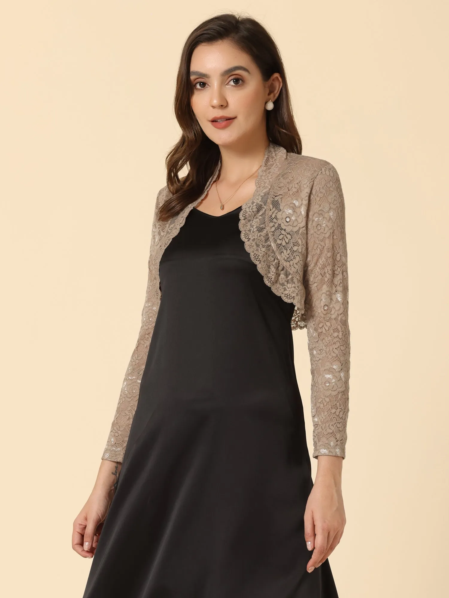 Elegant Sheer Floral Lace Cropped Bolero Shrugs