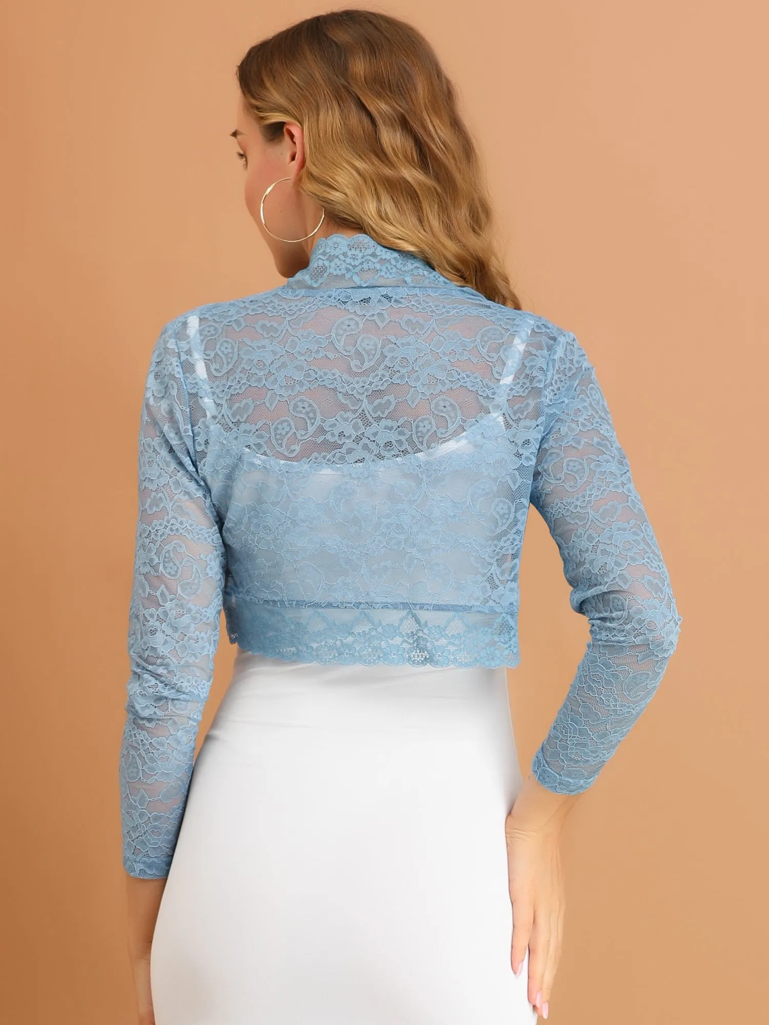 Elegant Sheer Floral Lace Cropped Bolero Shrugs