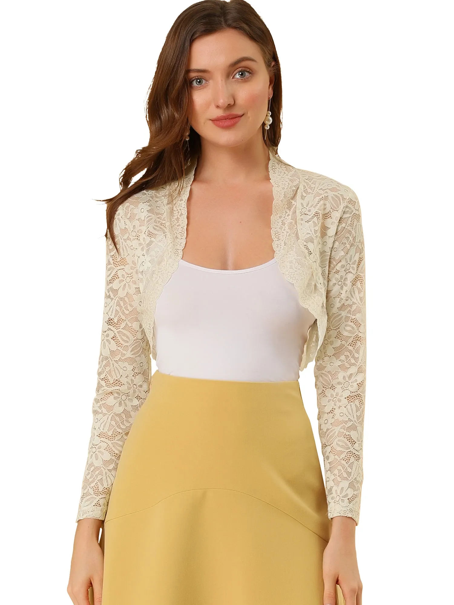 Elegant Sheer Floral Lace Cropped Bolero Shrugs