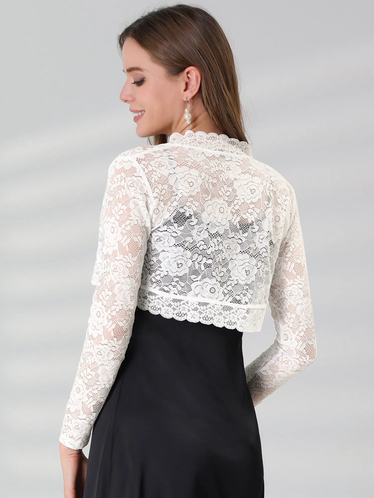 Elegant Sheer Floral Lace Cropped Bolero Shrugs