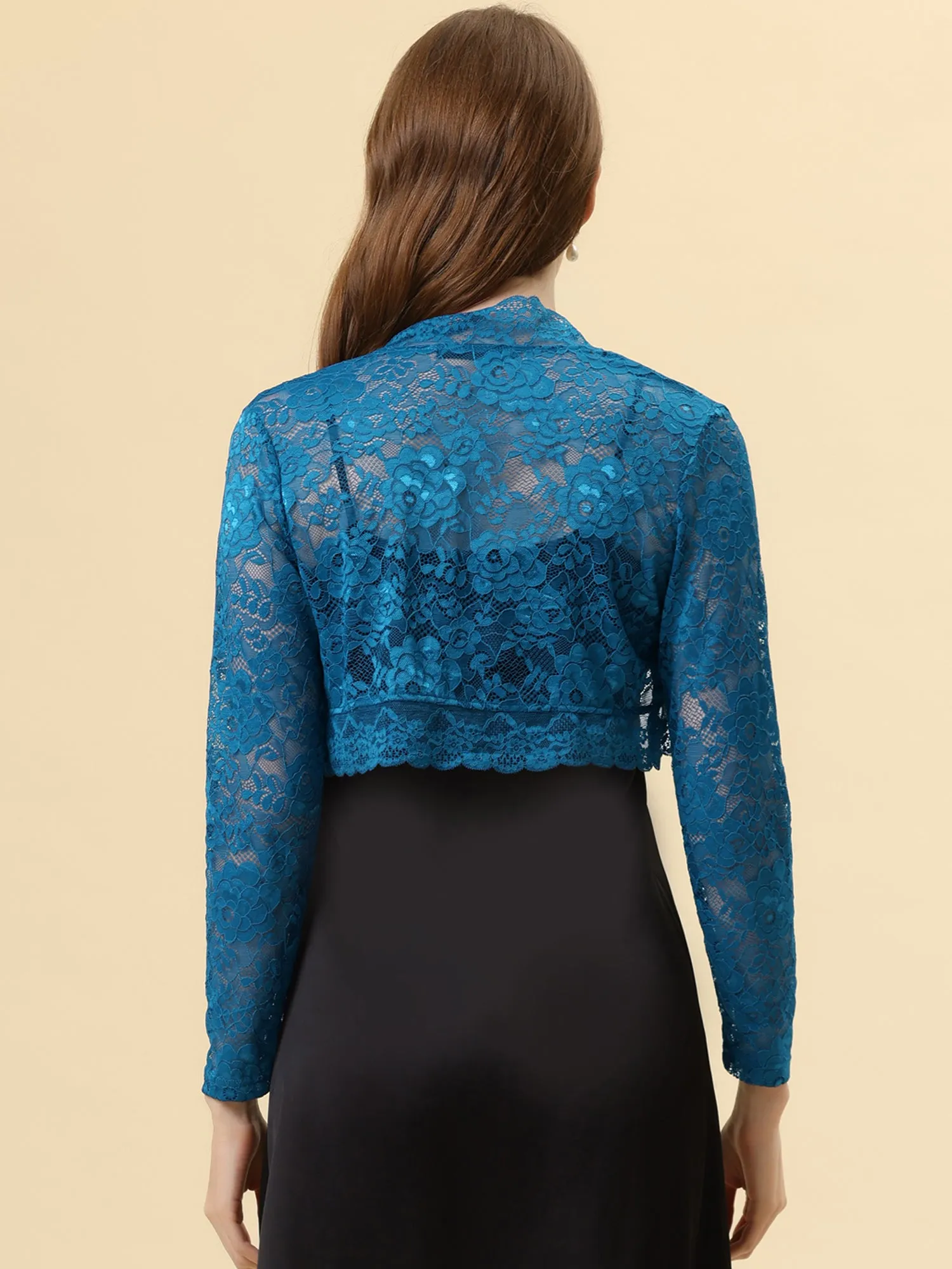 Elegant Sheer Floral Lace Cropped Bolero Shrugs