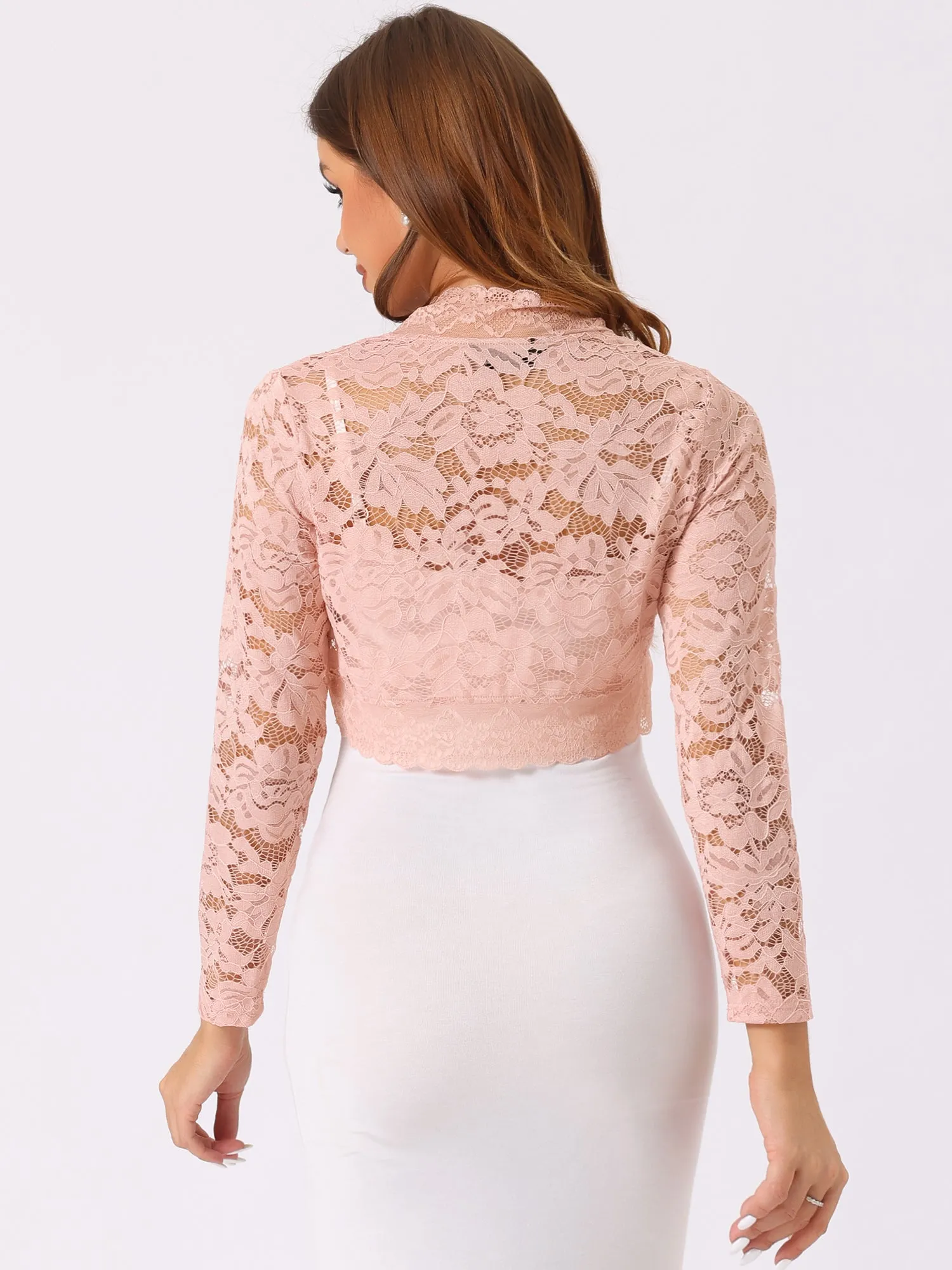 Elegant Sheer Floral Lace Cropped Bolero Shrugs