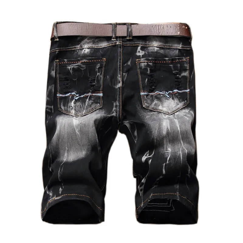 Fashion Vintage Mid Waisted Men's Nostalgic Ripped Jeans Shorts