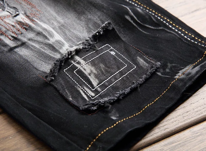 Fashion Vintage Mid Waisted Men's Nostalgic Ripped Jeans Shorts
