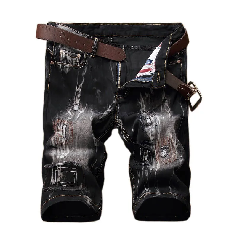 Fashion Vintage Mid Waisted Men's Nostalgic Ripped Jeans Shorts