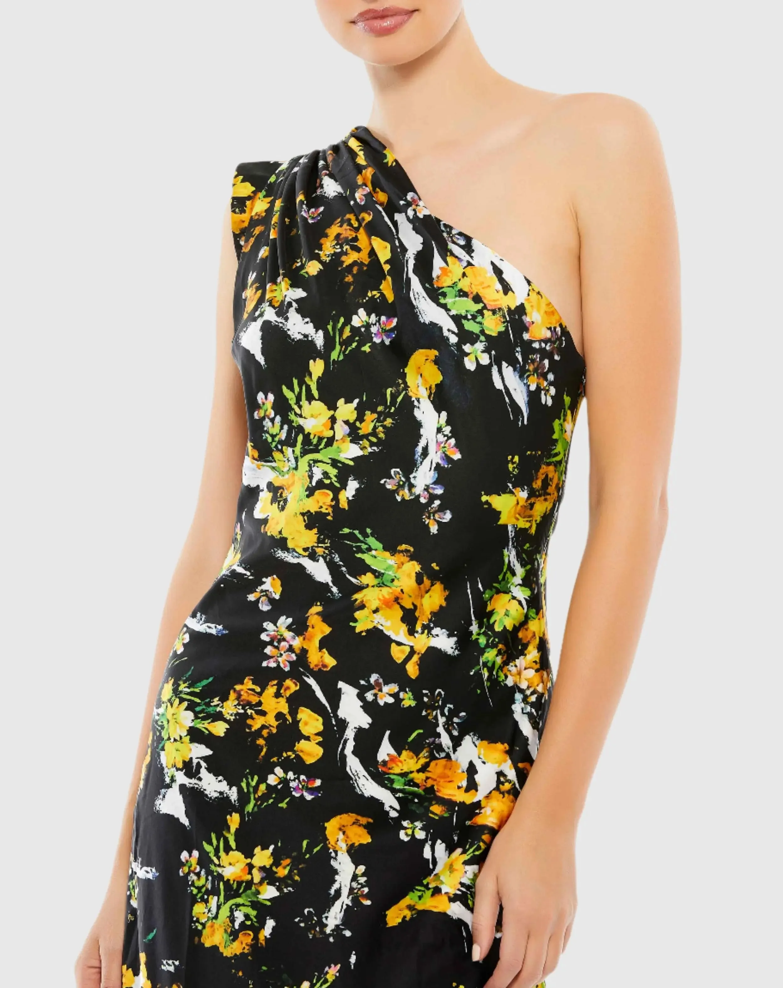 Floral Print Draped One Shoulder Midi Dress - FINAL SALE