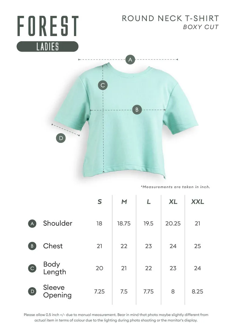 Forest Ladies Heavy Weight Cotton Boxy-Cut Round Neck Tee Ladies Casual Loose Fit Crop Top - 822401