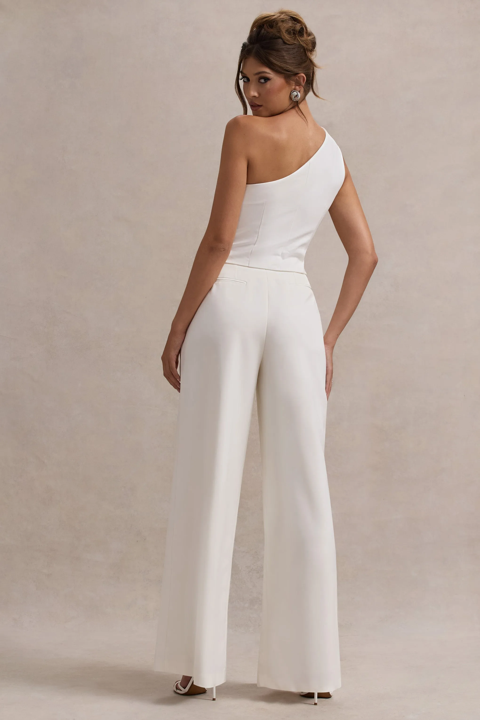 Galilea | Cream Plisse Wide-Leg Trousers