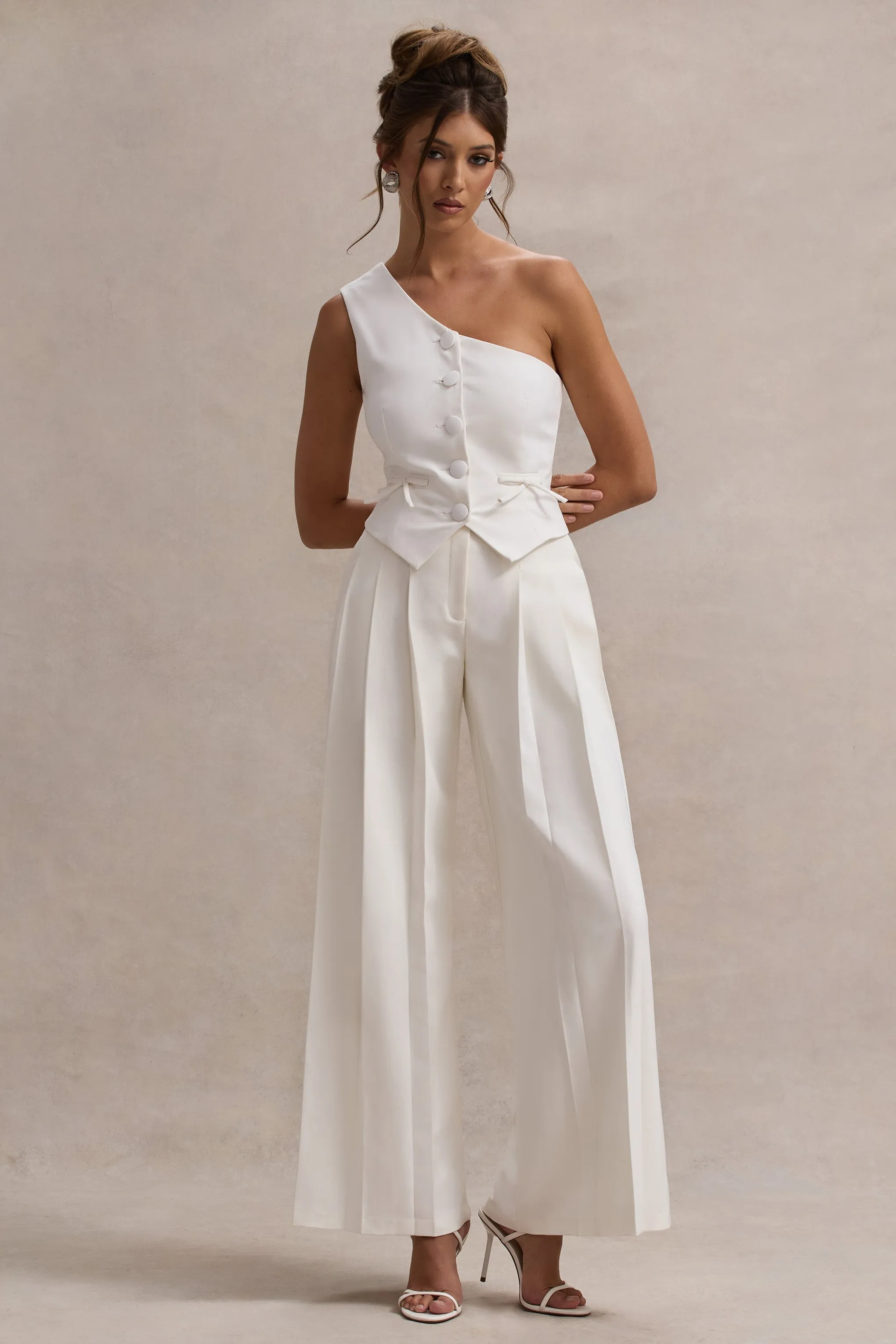 Galilea | Cream Plisse Wide-Leg Trousers