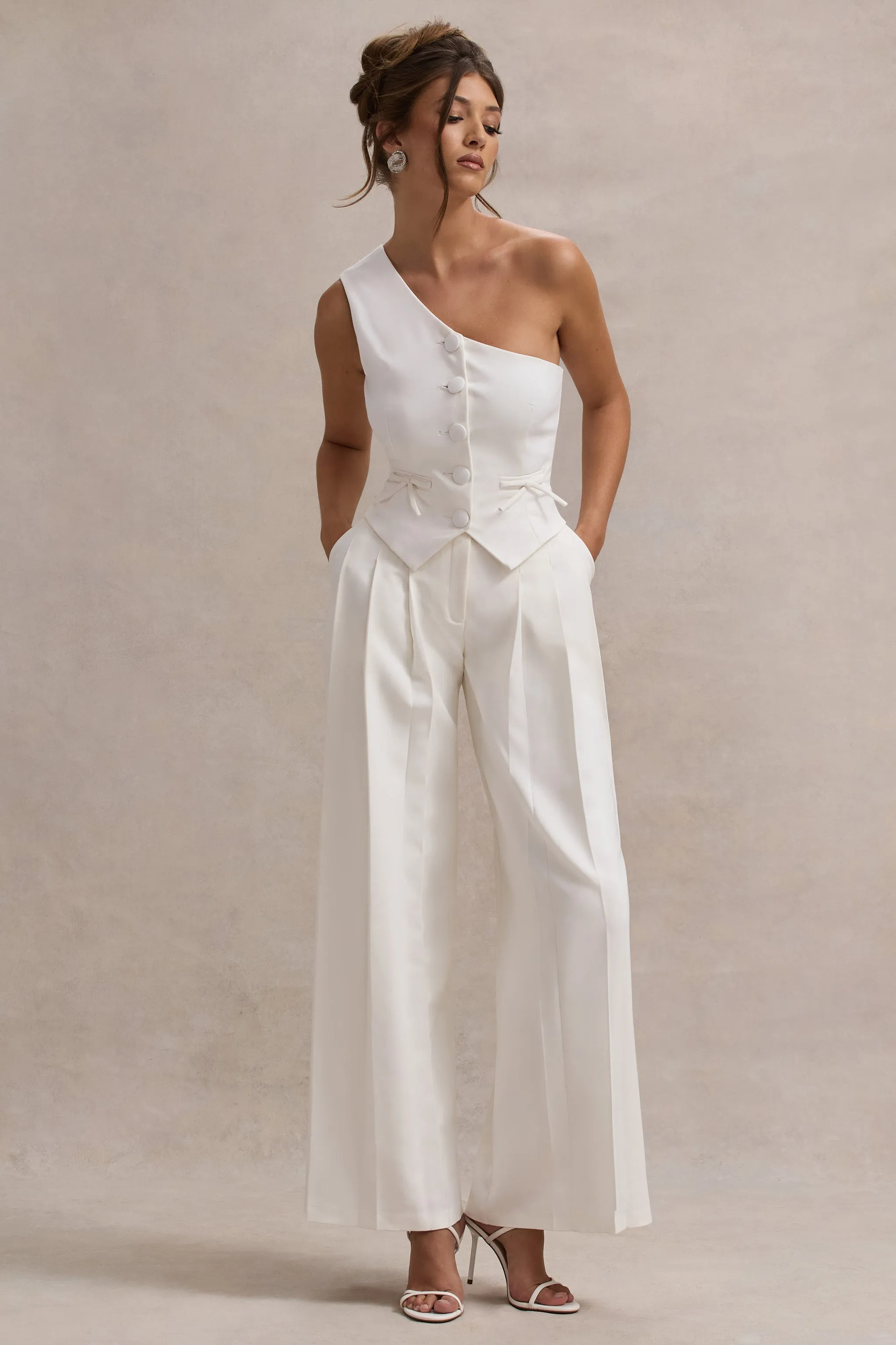 Galilea | Cream Plisse Wide-Leg Trousers