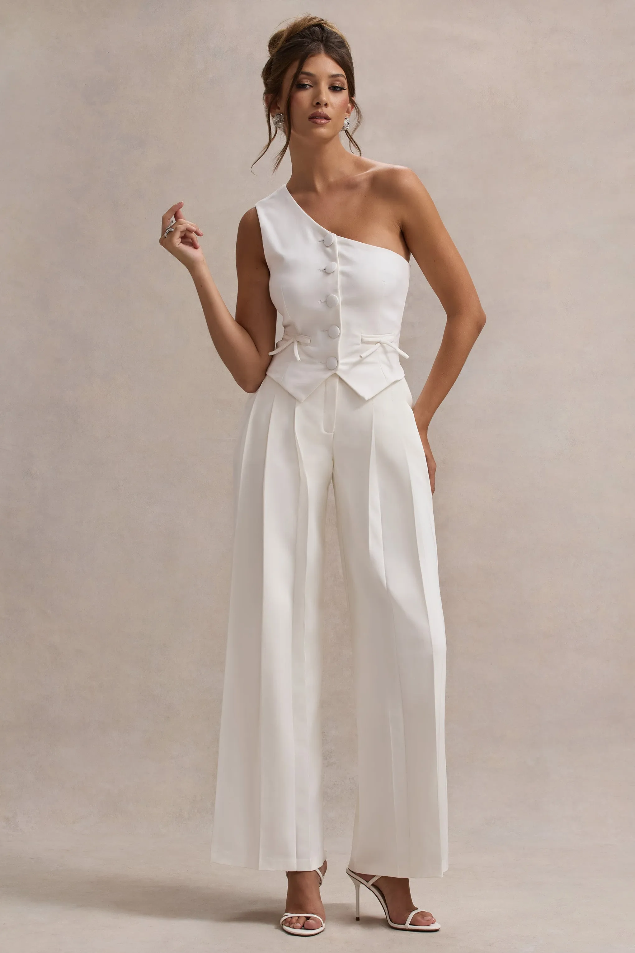 Galilea | Cream Plisse Wide-Leg Trousers