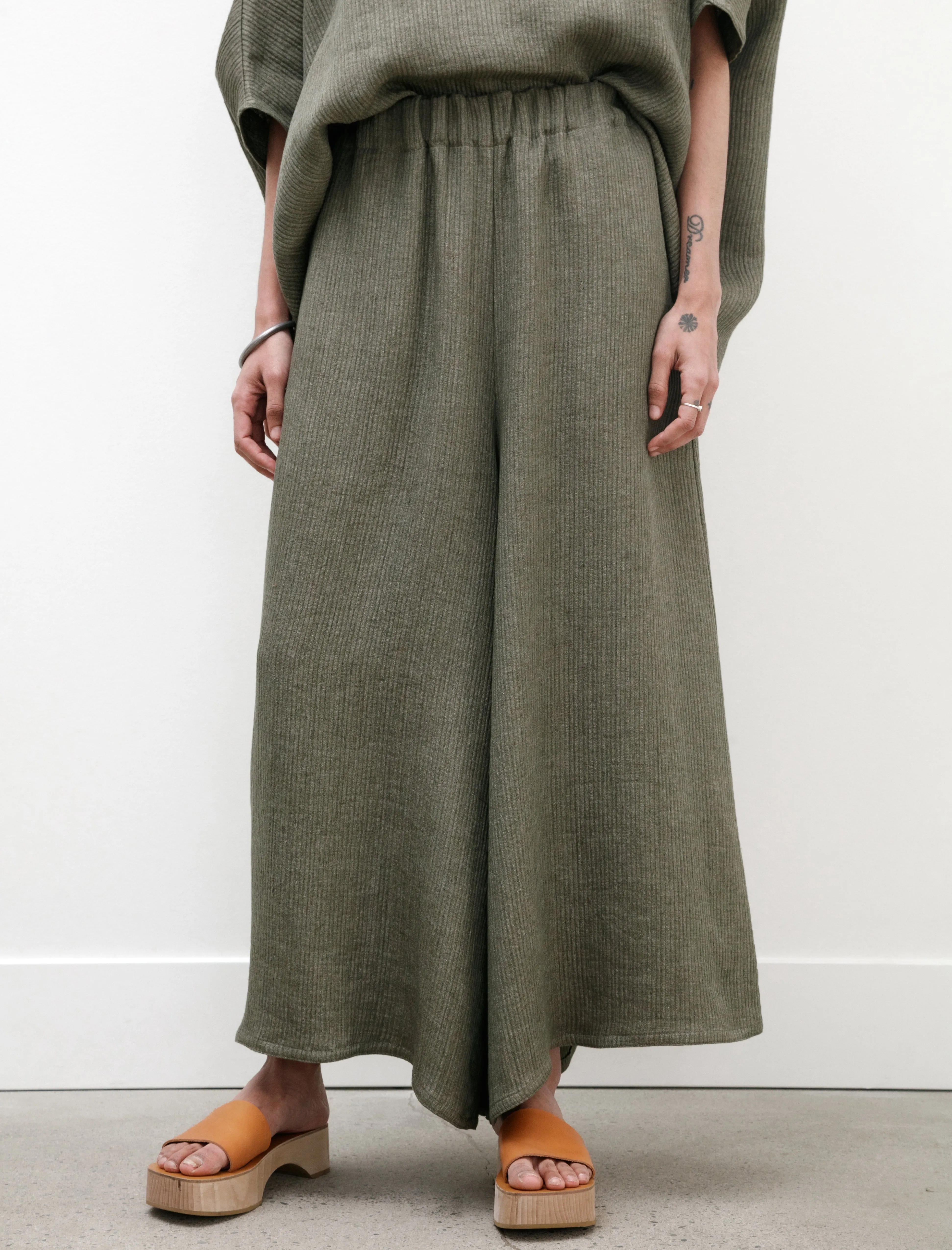 Gaucho Pants Wave Linen Military Green