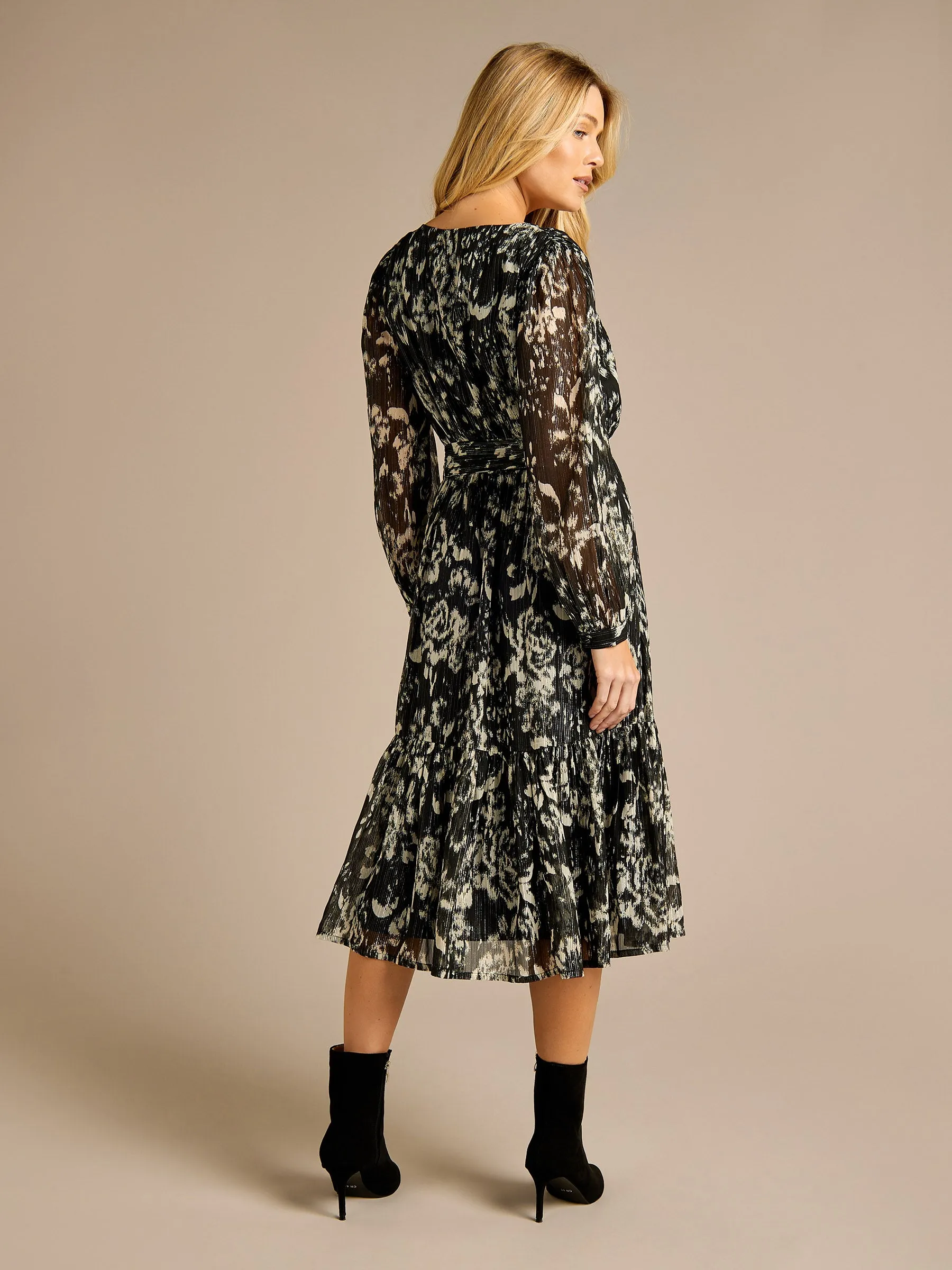 GWD Shona Monochrome Floral Print Midi Dress