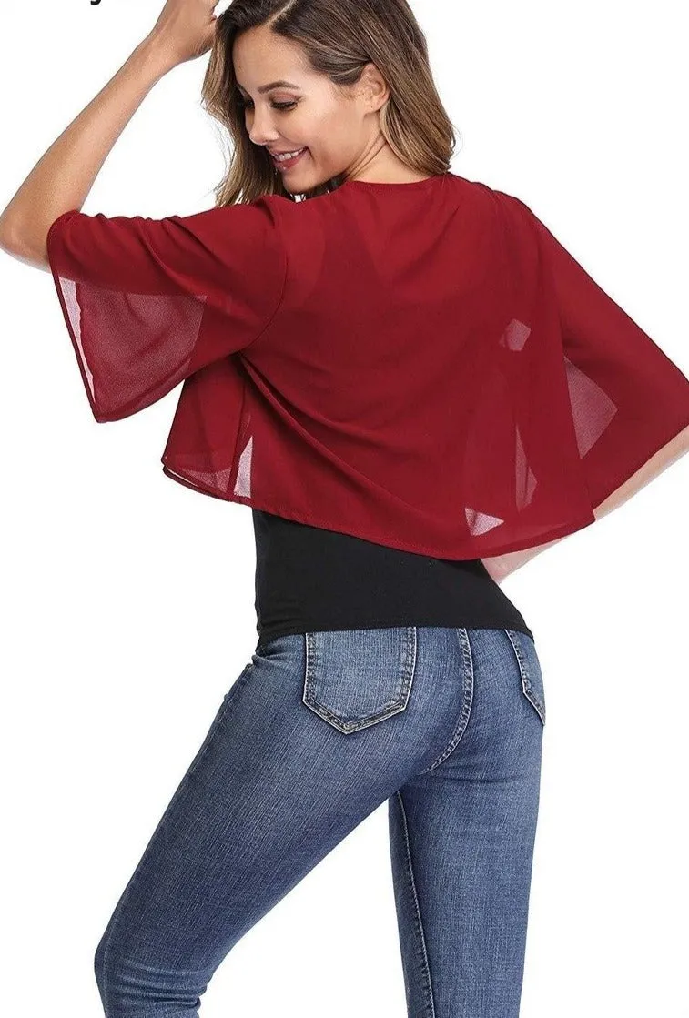 Half Sleeve Sheer Soft Chiffon Bolero-many colors