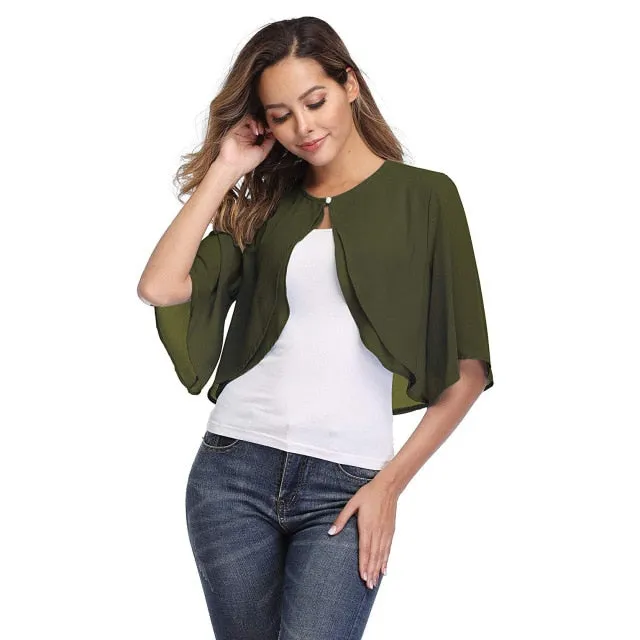 Half Sleeve Sheer Soft Chiffon Bolero-many colors