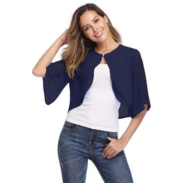 Half Sleeve Sheer Soft Chiffon Bolero-many colors