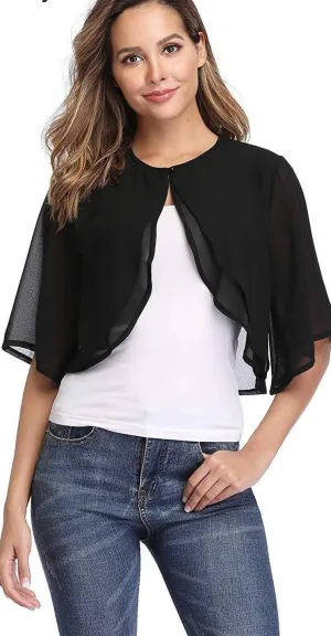 Half Sleeve Sheer Soft Chiffon Bolero-many colors